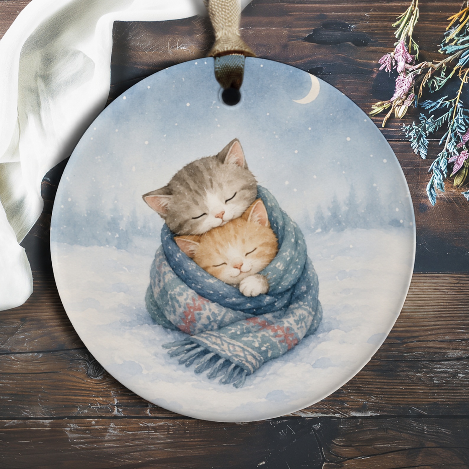 Cute Cat Winter Ornament Cozy Cats In Scarf Christmas Decoration For Cat Lovers Adorable Feline Holiday Decor Gift O275
