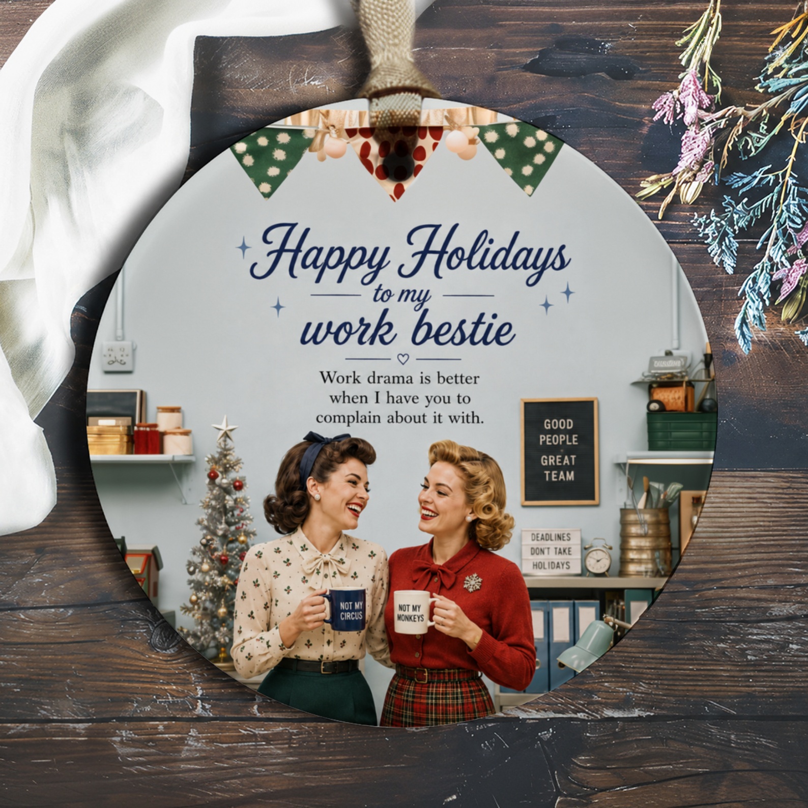 Happy Holidays To My Work Bestie Christmas Ornament Vintage Office Decor Funny Holiday Gift For Coworker Work Friend O267