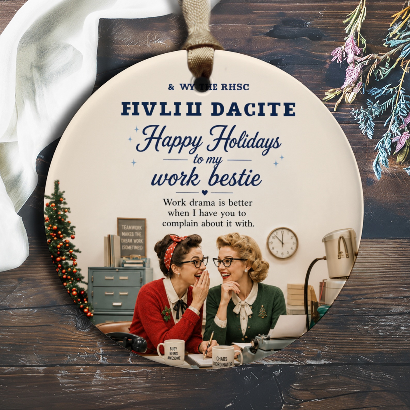 Happy Holidays To My Work Bestie Christmas Ornament Retro Office Holiday Decor Gift For Coworker Work Friend Fun Holiday Keepsake O268
