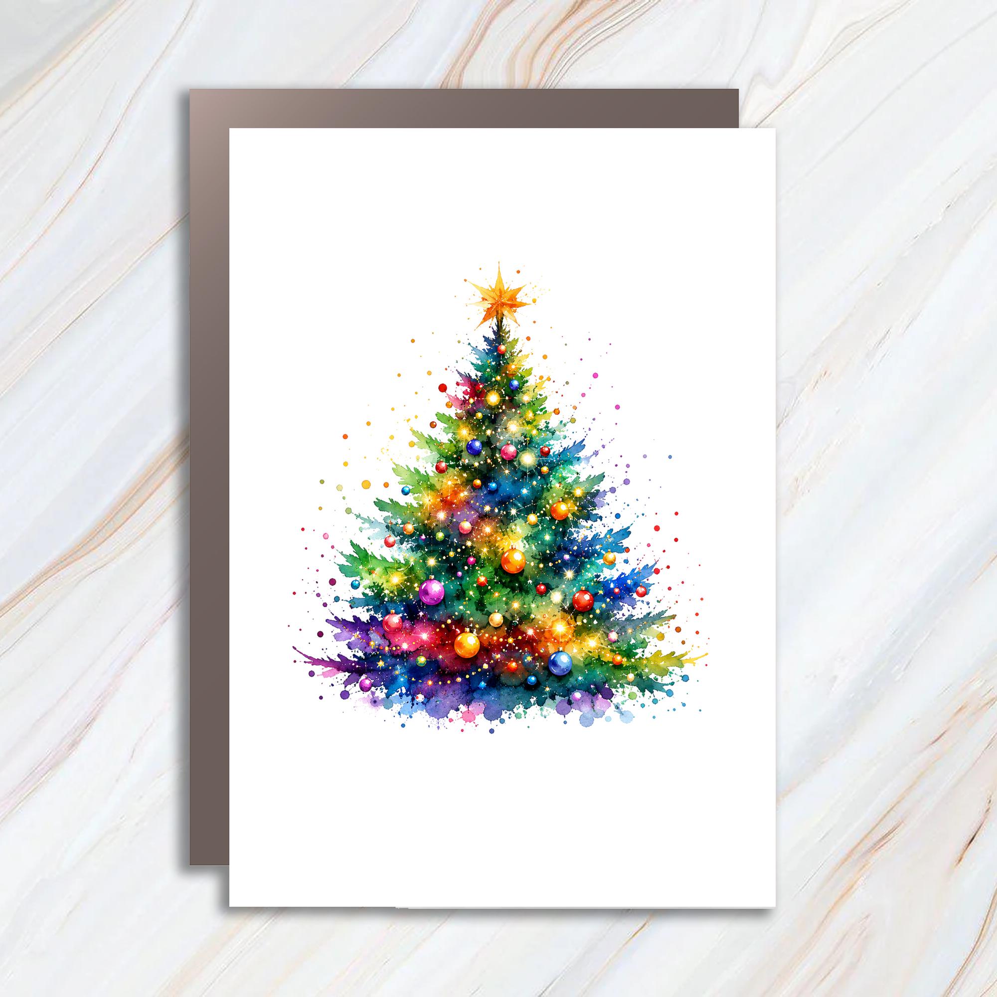 Watercolor Christmas Tree Card Festive Holiday Greeting Card Colorful Xmas Card For Family Friends Artistic Seasonal Card C956