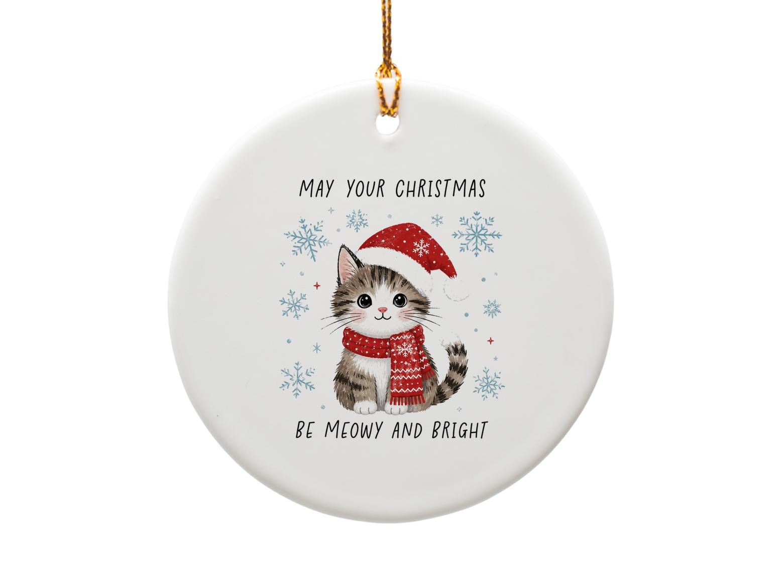 May Your Christmas Be Meowy And Bright Cat Ornament Christmas Decor Cute Kitty Holiday Gift For Cat Lovers Festive Home Decoration O6