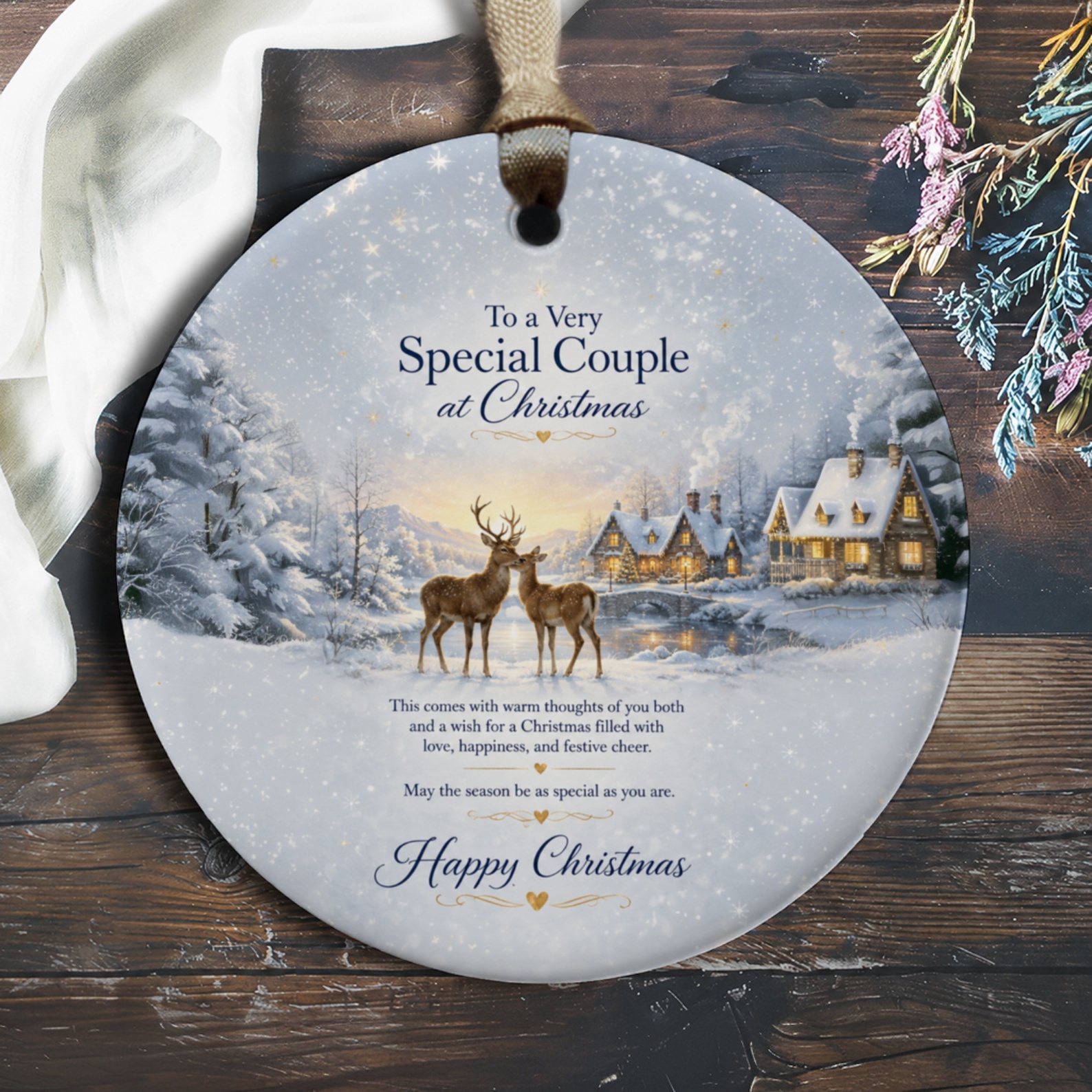 To A Very Special Couple At Christmas Ornament Winter Scene Deer Cottages Holiday Decor Christmas Gift For Couple O282