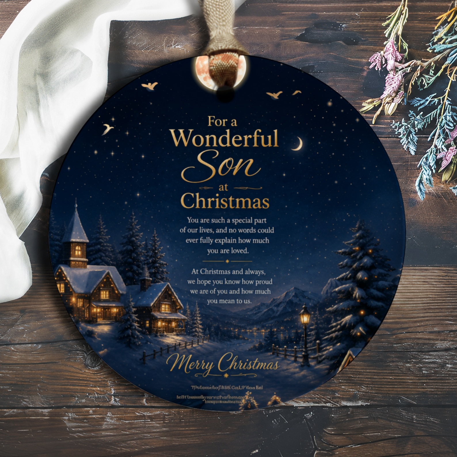 For A Wonderful Son At Christmas Ornament Winter Village Scene Christmas Ornament Gift For Son Holiday Decor Keepsake O287
