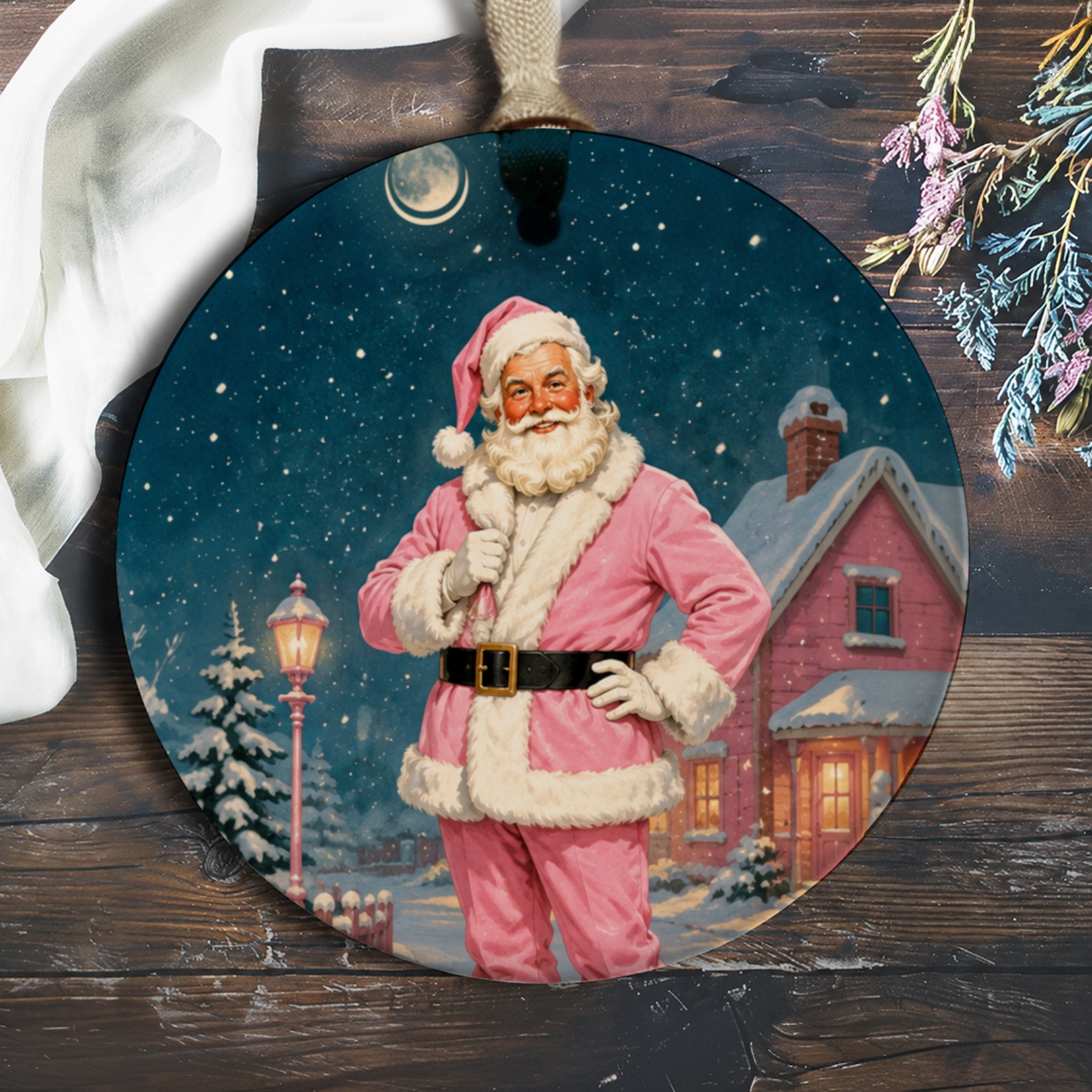 Pink Santa Claus Christmas Ornament Vintage Style Holiday Decor Festive Winter Decoration For Tree Cute Santa Ornament O277