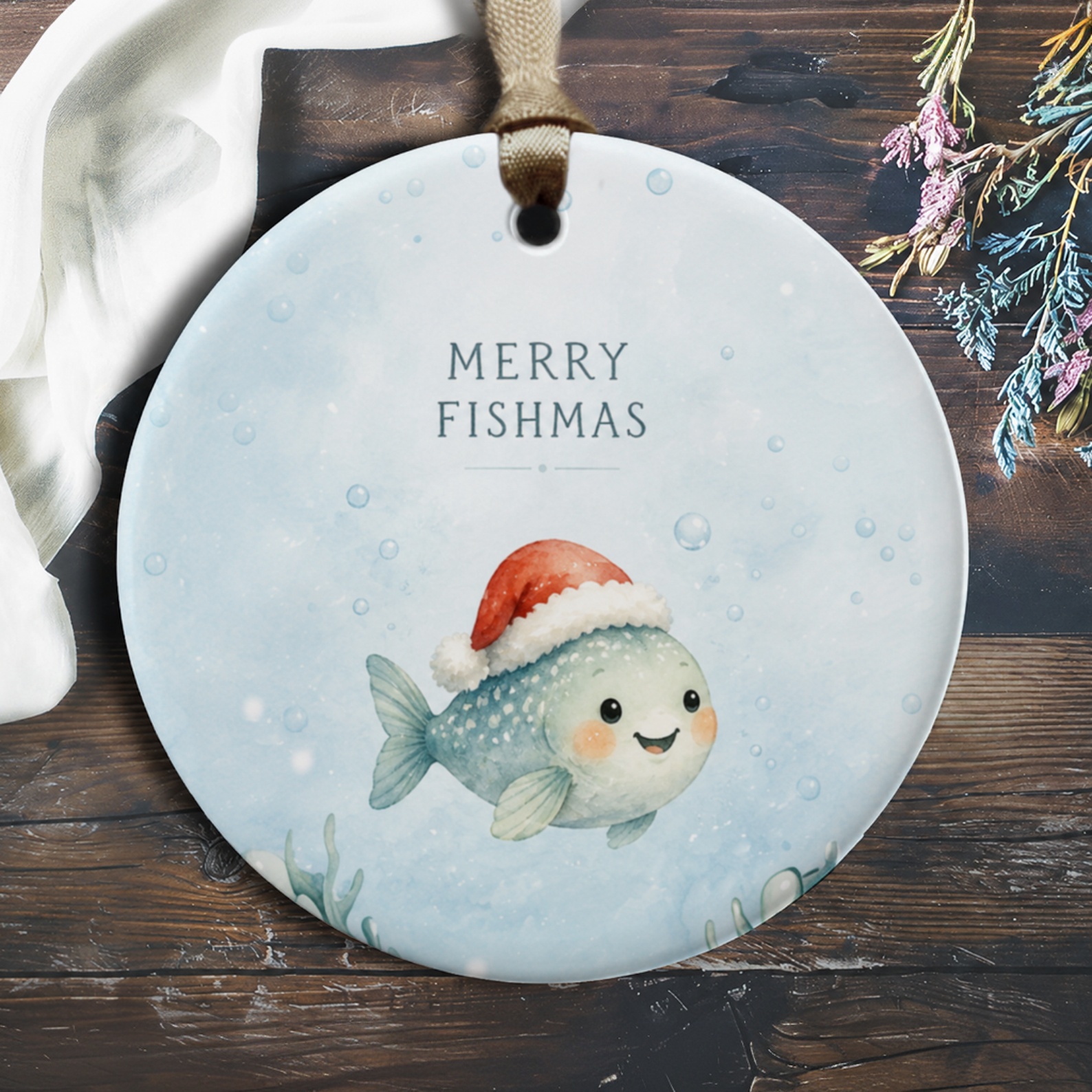 Merry Fishmas Cute Christmas Ornament Fish With Santa Hat Holiday Decor For Tree Ocean Lover Gift O291