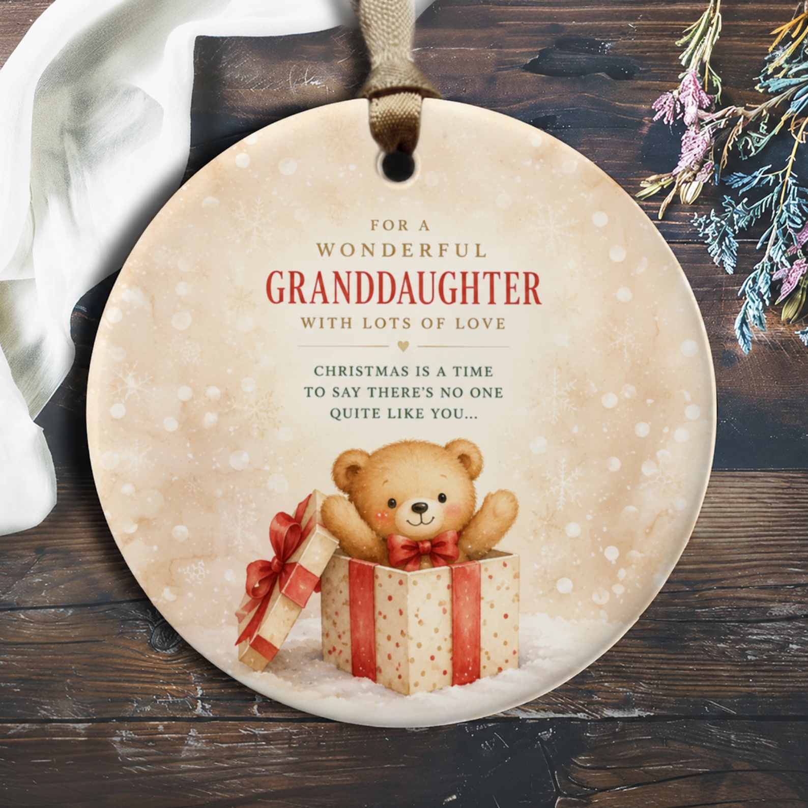 For A Wonderful Granddaughter Christmas Ornament With Love Teddy Bear Gift Box Cute Holiday Decoration O298