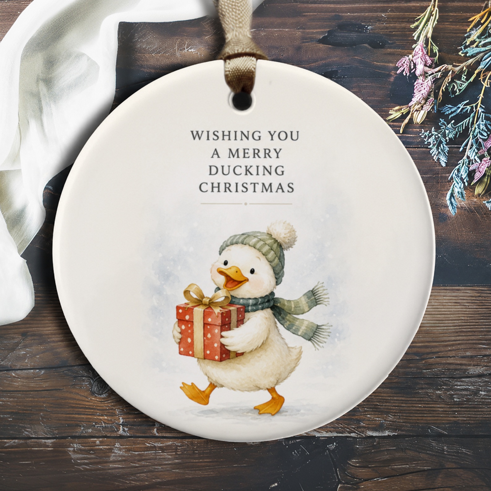 Wishing You A Merry Ducking Christmas Funny Duck Ornament Cute Christmas Decor Holiday Gift Idea Animal Lover O299