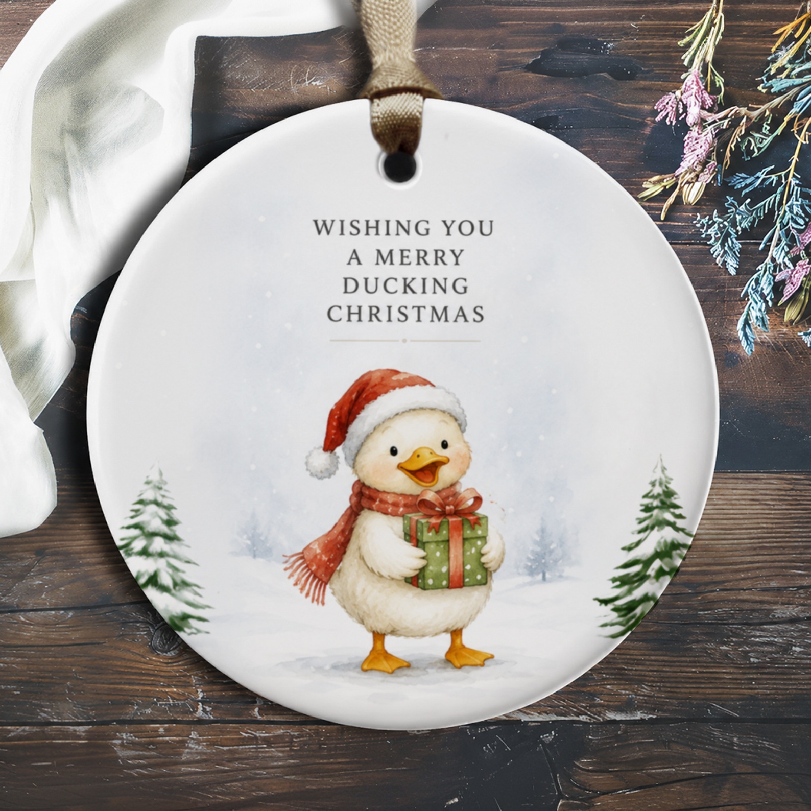 Wishing You A Merry Ducking Christmas Funny Duck Ornament Christmas Decor Cute Animal Holiday Gift Idea O300