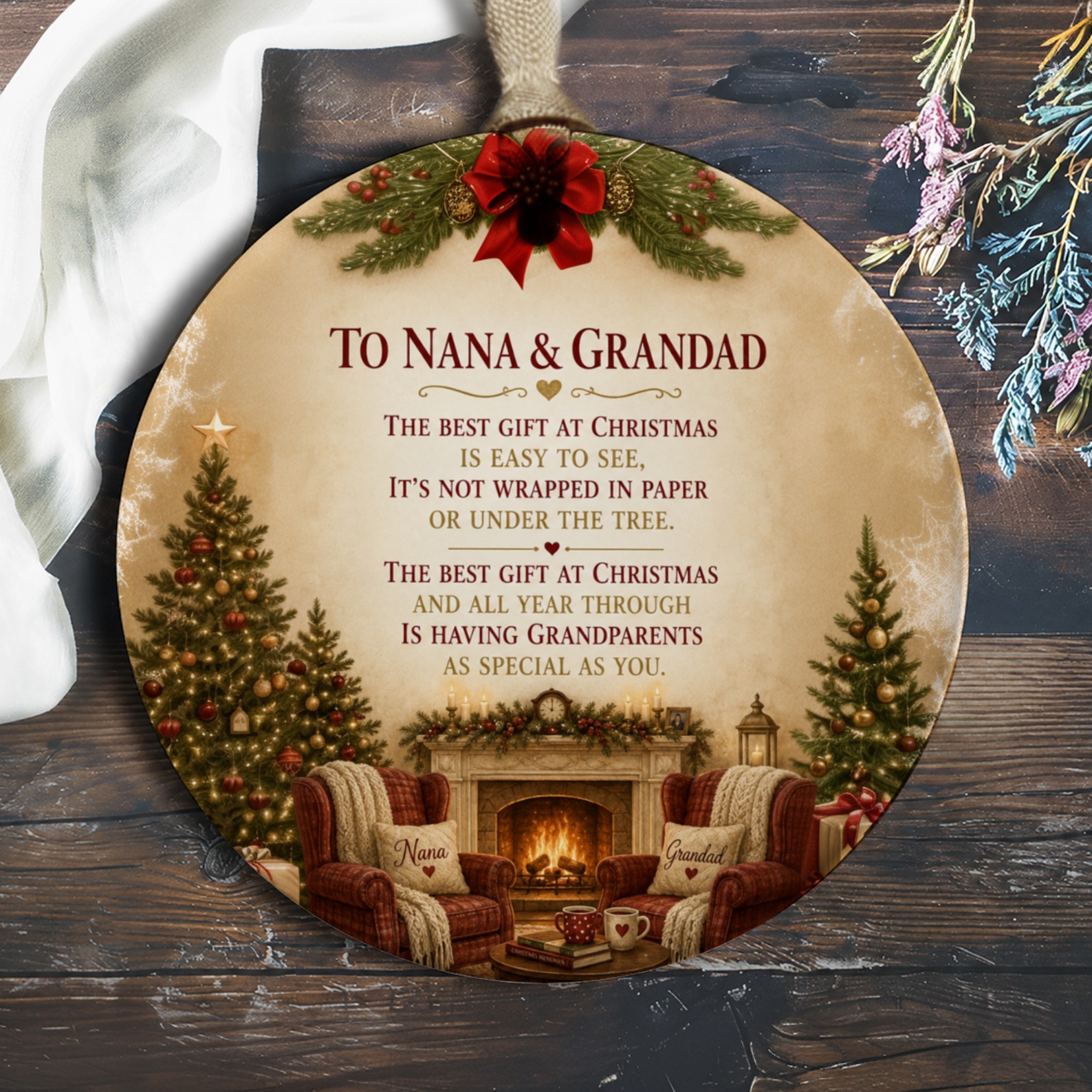 To Nana & Grandad Christmas Ornament Grandparents Gift Holiday Decoration Festive Fireplace Tree Family Keepsake O302