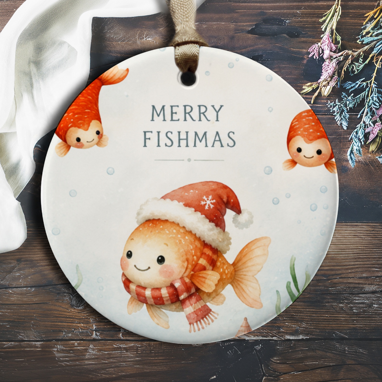 Merry Fishmas Cute Fish Ornament Christmas Decor Holiday Gift Funny Sea Life Ornament For Fish Lover O292