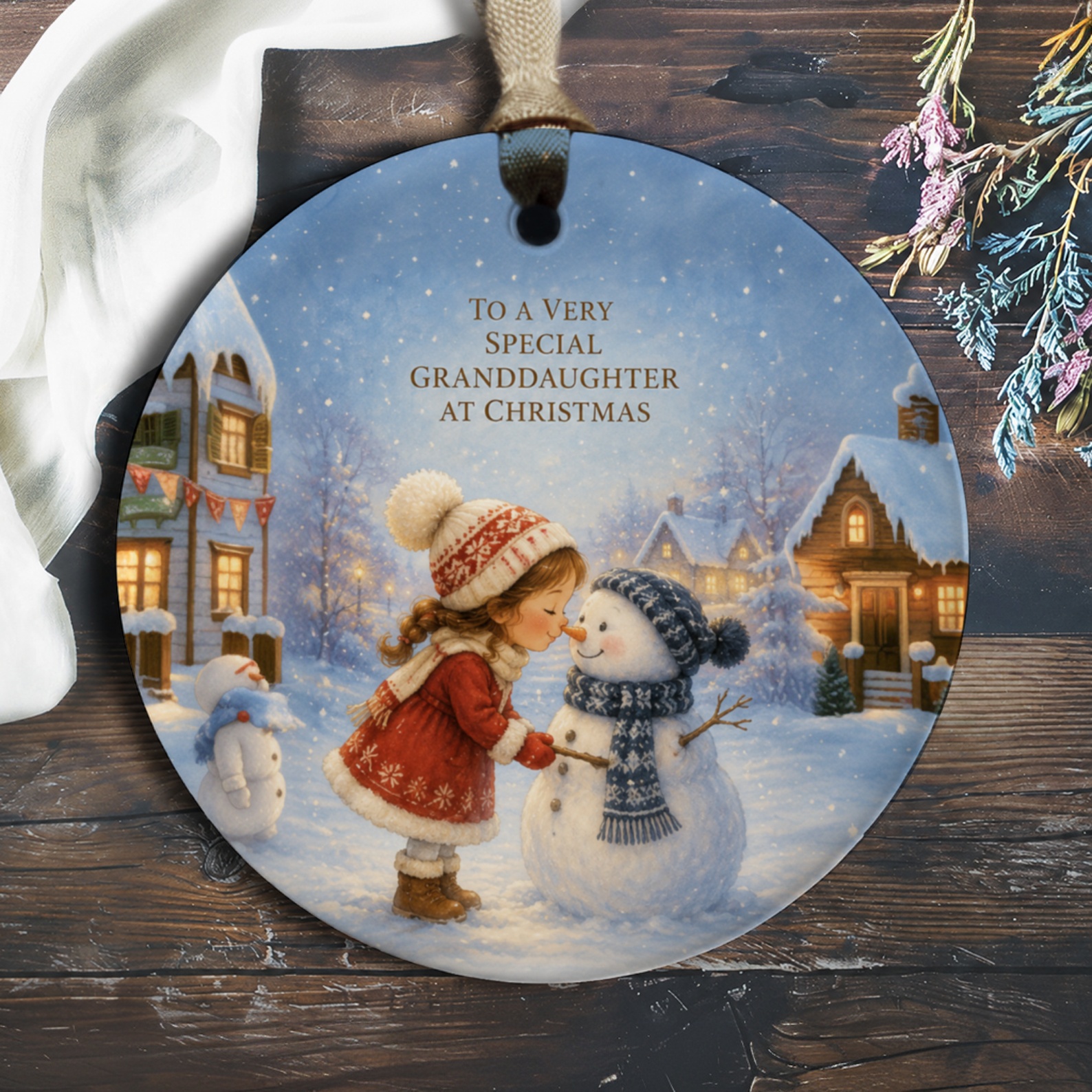 To A Very Special Granddaughter At Christmas Ornament Winter Scene Holiday Decor Gift For Granddaughter Cute Snowman Ornament O314