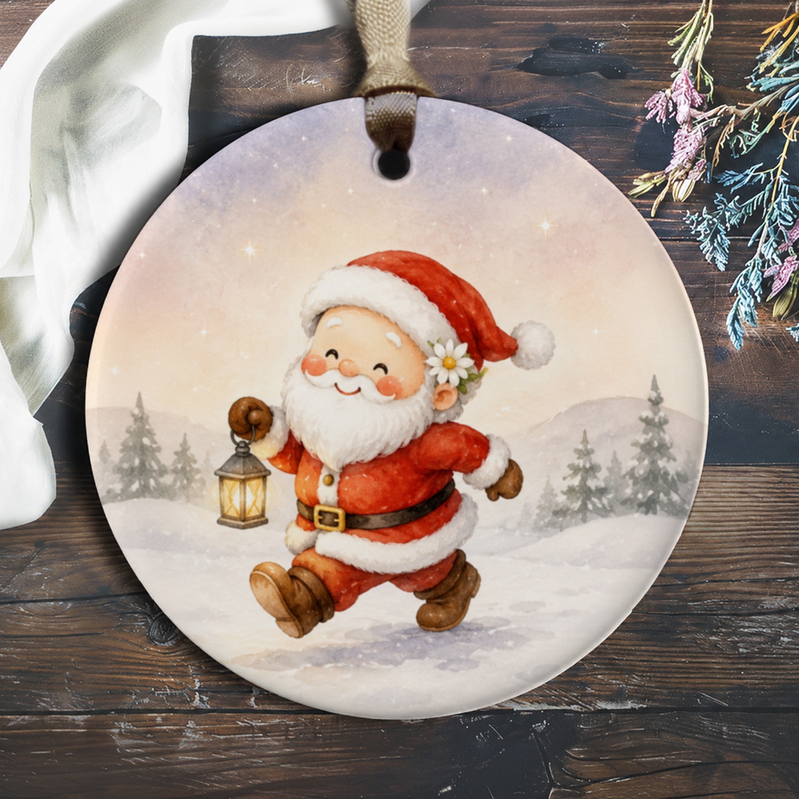 Santa Claus Ornament Christmas Decoration Cute Santa With Lantern Holiday Decor Winter Wonderland Festive Tree Ornament O307