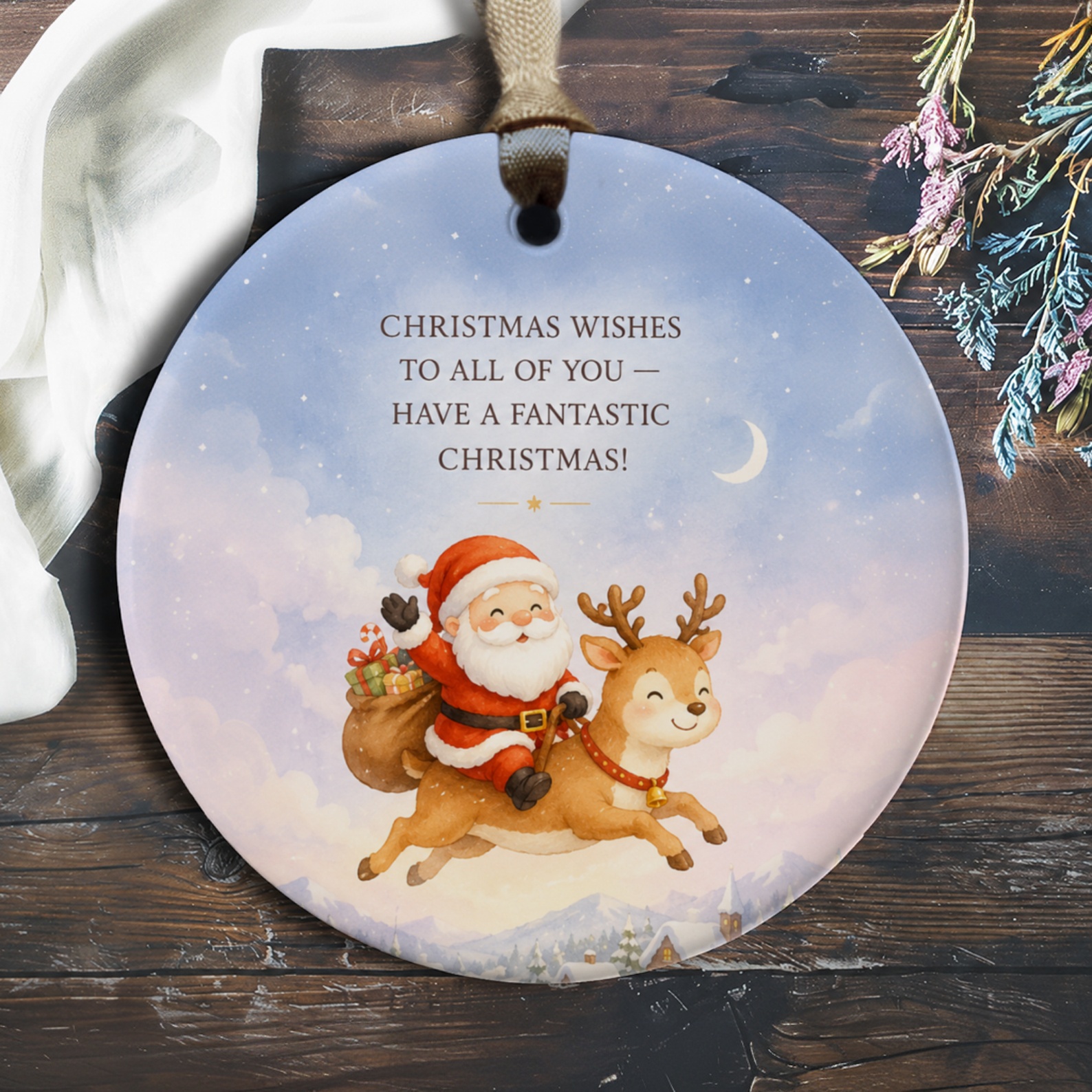 Christmas Wishes To All Of You — Have A Fantastic Christmas! Santa Ornament Holiday Decor Cute Christmas Ornament Festive Gift O308