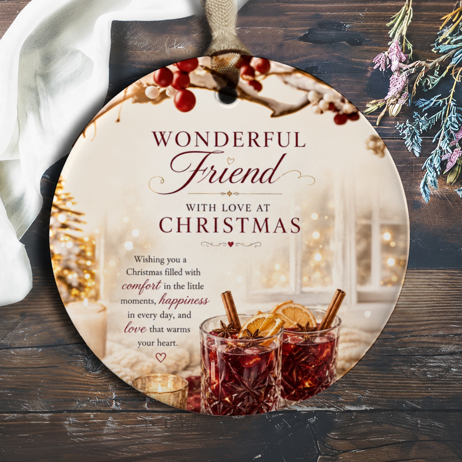 Wonderful Friend With Love At Christmas Ornament Festive Holiday Decor Gift For Friend Christmas Tree Decoration O311
