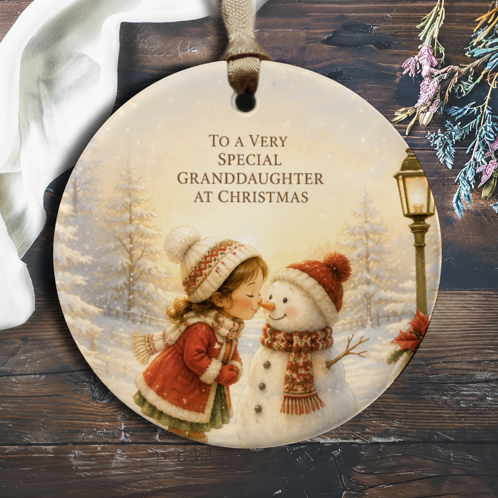 To A Very Special Granddaughter At Christmas Ornament Cute Winter Scene Holiday Decor Gift For Grandchild Festive Keepsake O315