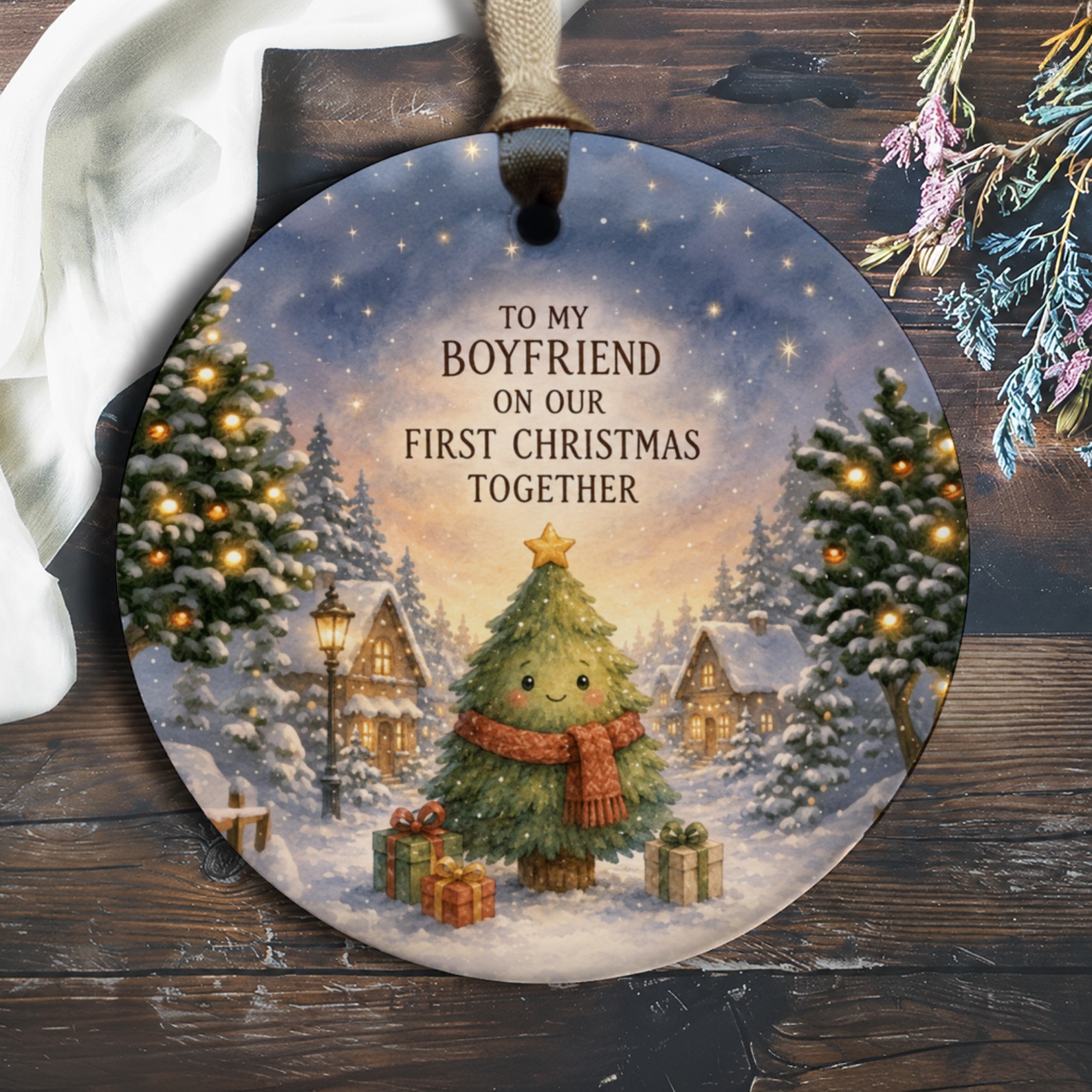 To My Boyfriend On Our First Christmas Together Ornament Cute Christmas Tree Gift Romantic Holiday Decor For Him O316