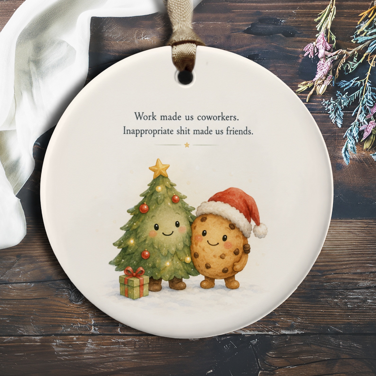 Work Made Us Coworkers Funny Christmas Ornament Tree Cookie Santa Hat Holiday Gift For Friends Office O324
