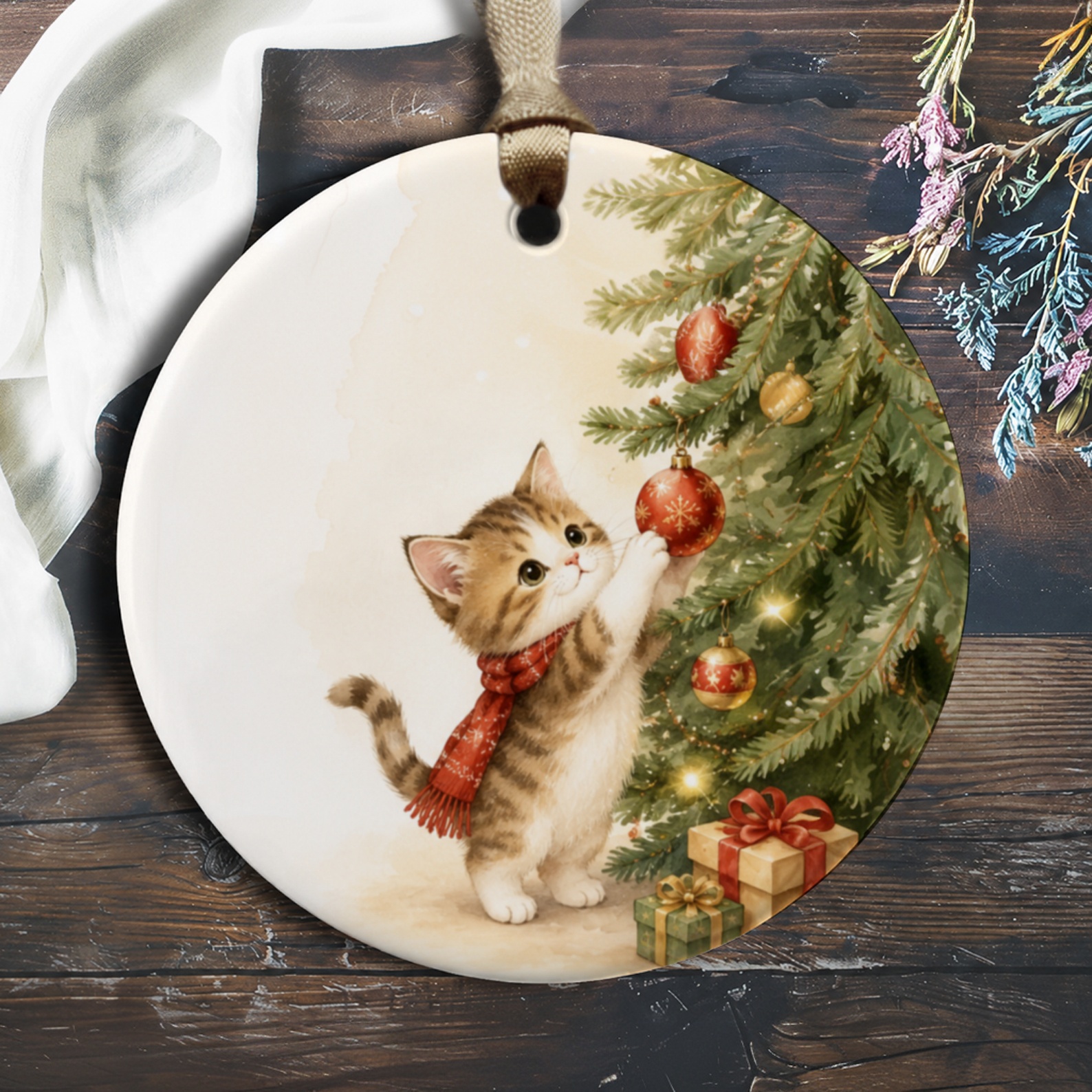 Cute Kitten Christmas Ornament Holiday Tree Decoration Cat Lover Gift Adorable Festive Decor For Animal Lovers O326