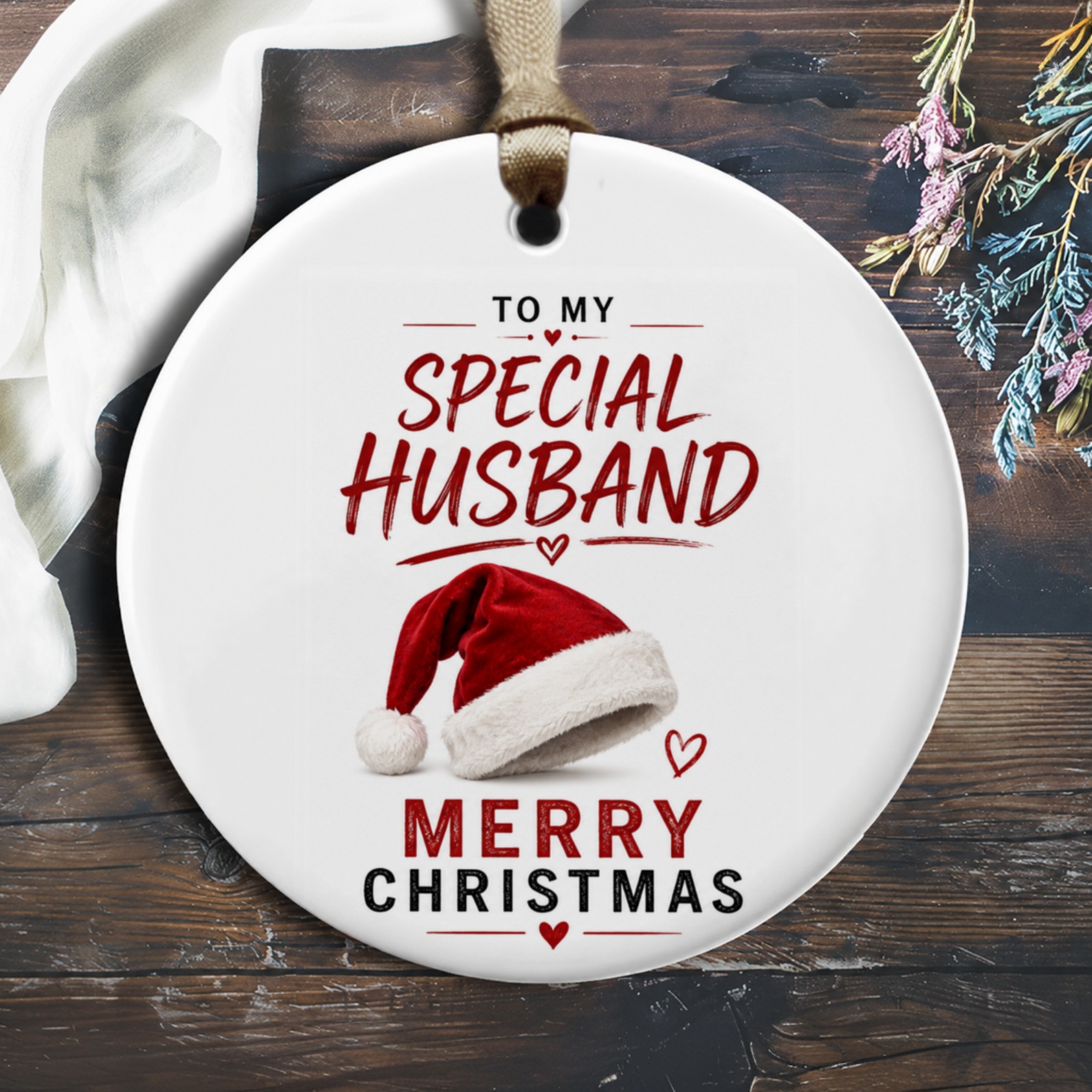 To My Special Husband Merry Christmas Ornament Santa Hat Holiday Decoration Gift For Husband Festive Christmas Tree Ornament O329