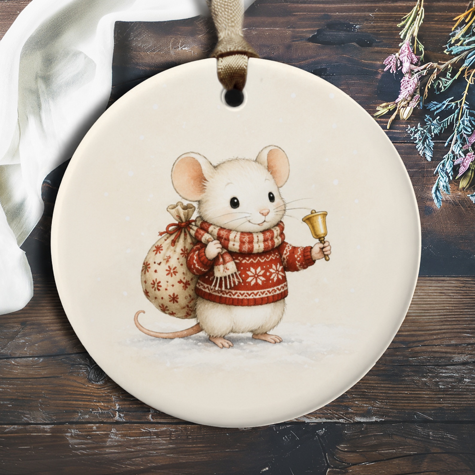 Cute Mouse Christmas Ornament Holiday Decor Adorable Animal Ornament Winter Decoration Festive Mouse With Bell And Sack O332
