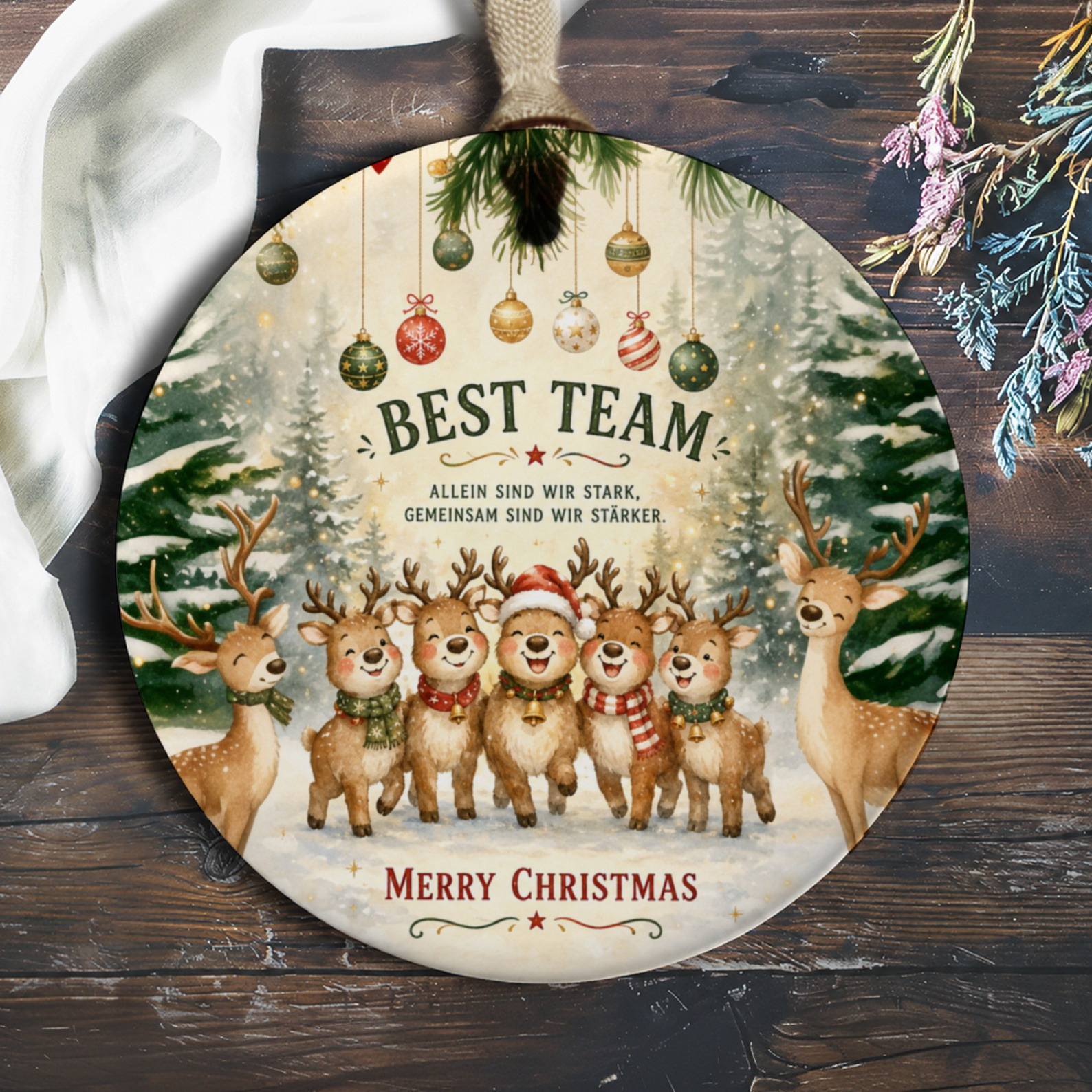 Best Team Merry Christmas Ornament Cute Reindeer Team Holiday Decor Festive Christmas Tree Decoration Winter Wonderland O338