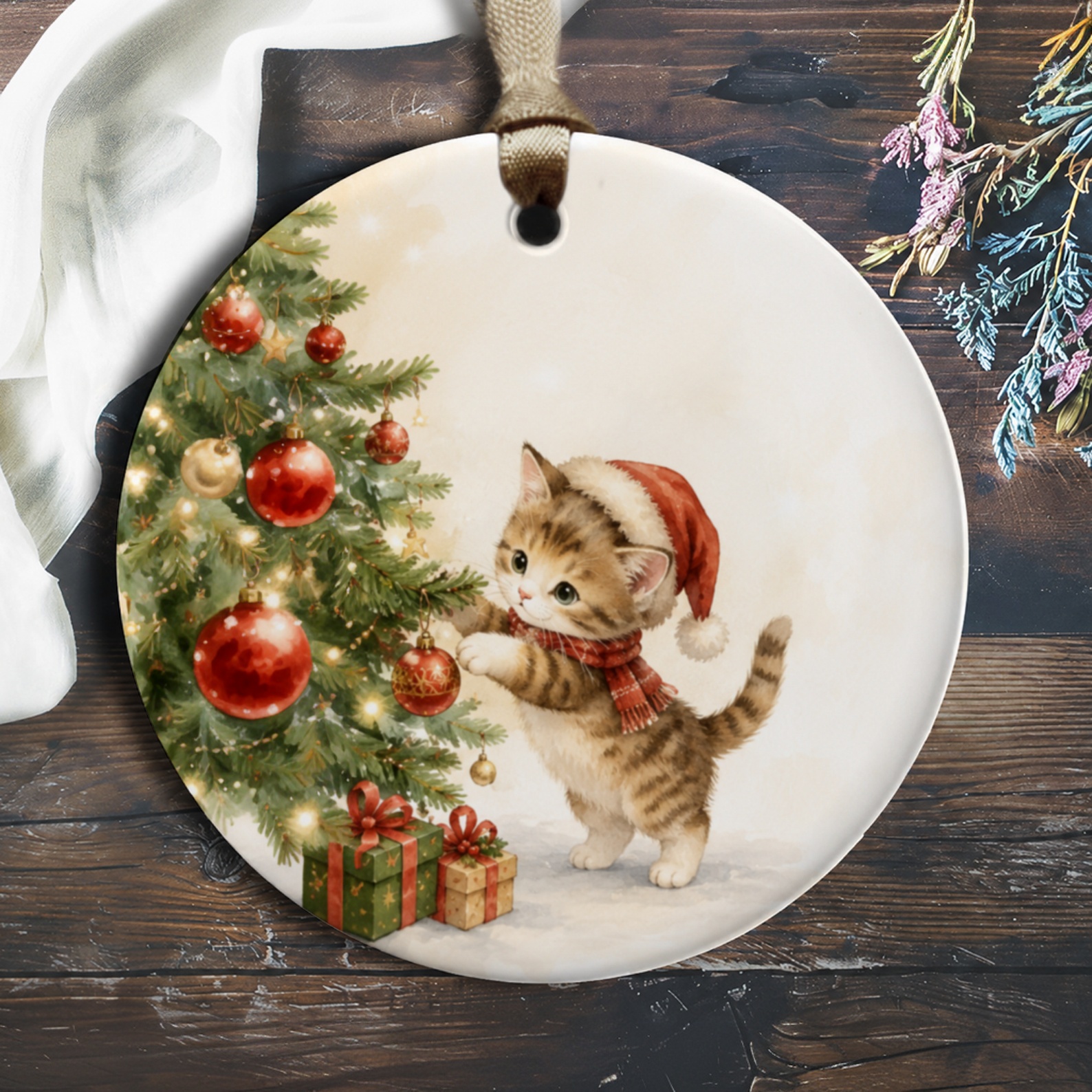 Cute Kitten Christmas Ornament Holiday Decor Cat Lover Gift Festive Tree Decoration Adorable Pet Ornament For Cat Lovers O327