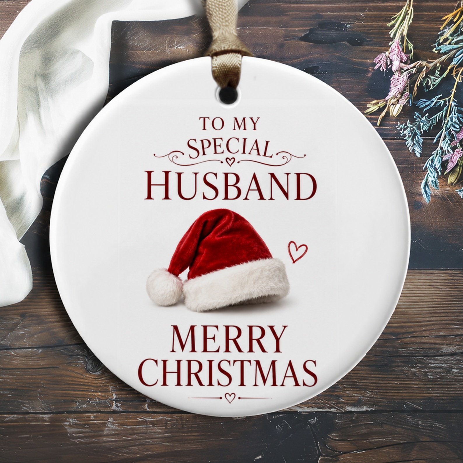 To My Special Husband Merry Christmas Ornament Santa Hat Holiday Decoration Gift For Husband Festive Christmas Tree Ornament O328