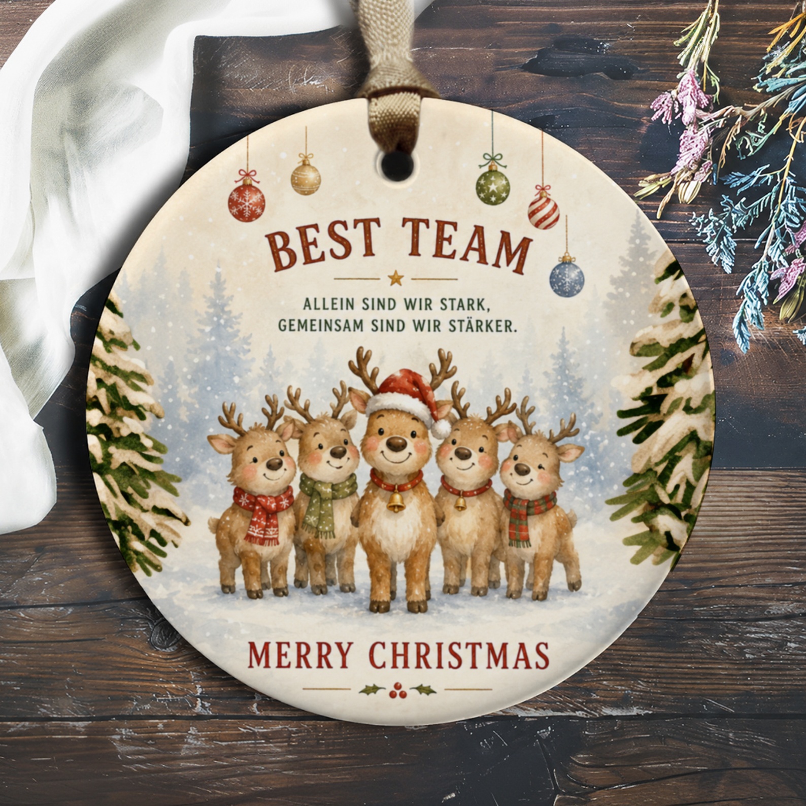 Best Team Merry Christmas Ornament Cute Reindeer Team Holiday Decor Festive Winter Decoration Gift For Family Friends O337