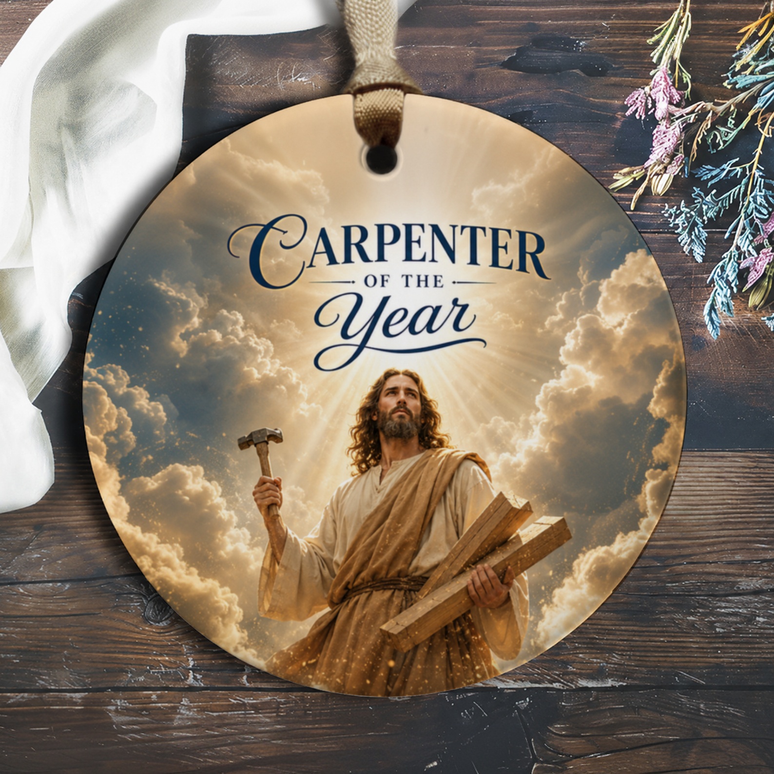Carpenter Of The Year Ornament Religious Figure Inspirational Decor Unique Gift For Him Christmas Tree Decoration Spiritual Keepsa O341