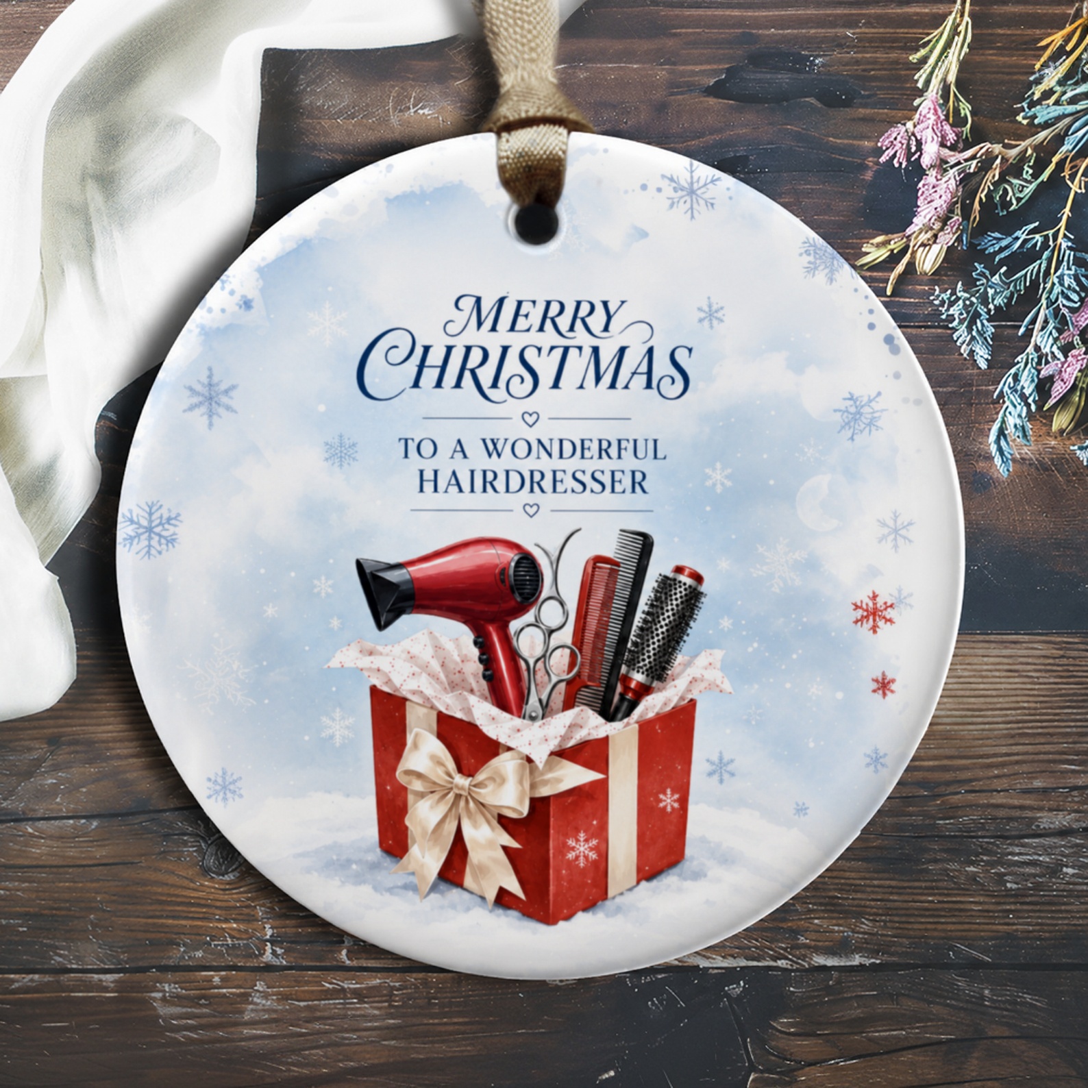 Merry Christmas To A Wonderful Hairdresser Ornament Holiday Gift Hair Stylist Decoration Xmas Tree Barber Present O352
