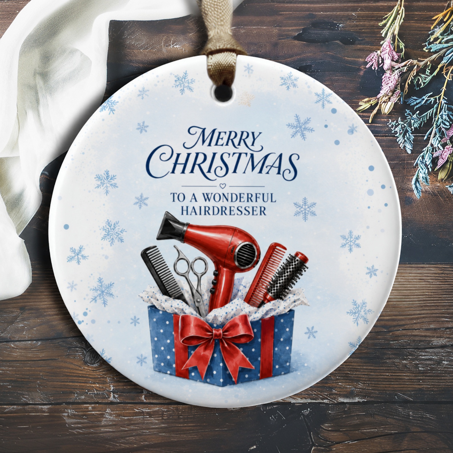 Merry Christmas To A Wonderful Hairdresser Ornament Holiday Gift Hair Stylist Decoration Xmas Tree Barber Present O353
