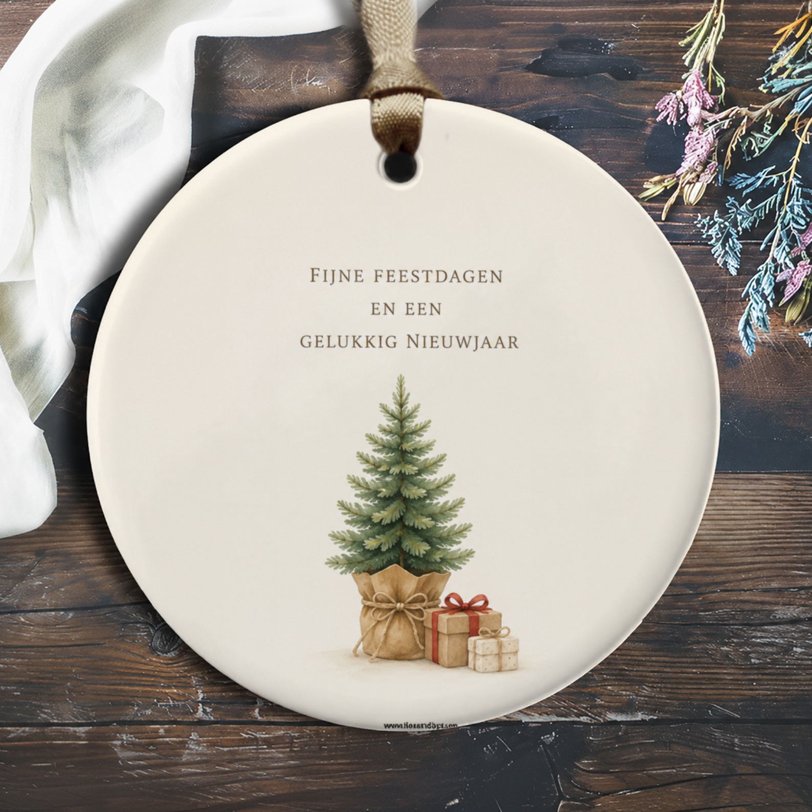 Fijne Feestdagen En Een Gelukkig Nieuwjaar Christmas Ornament Holiday Decor Tree With Gifts Festive Home Decoration O345