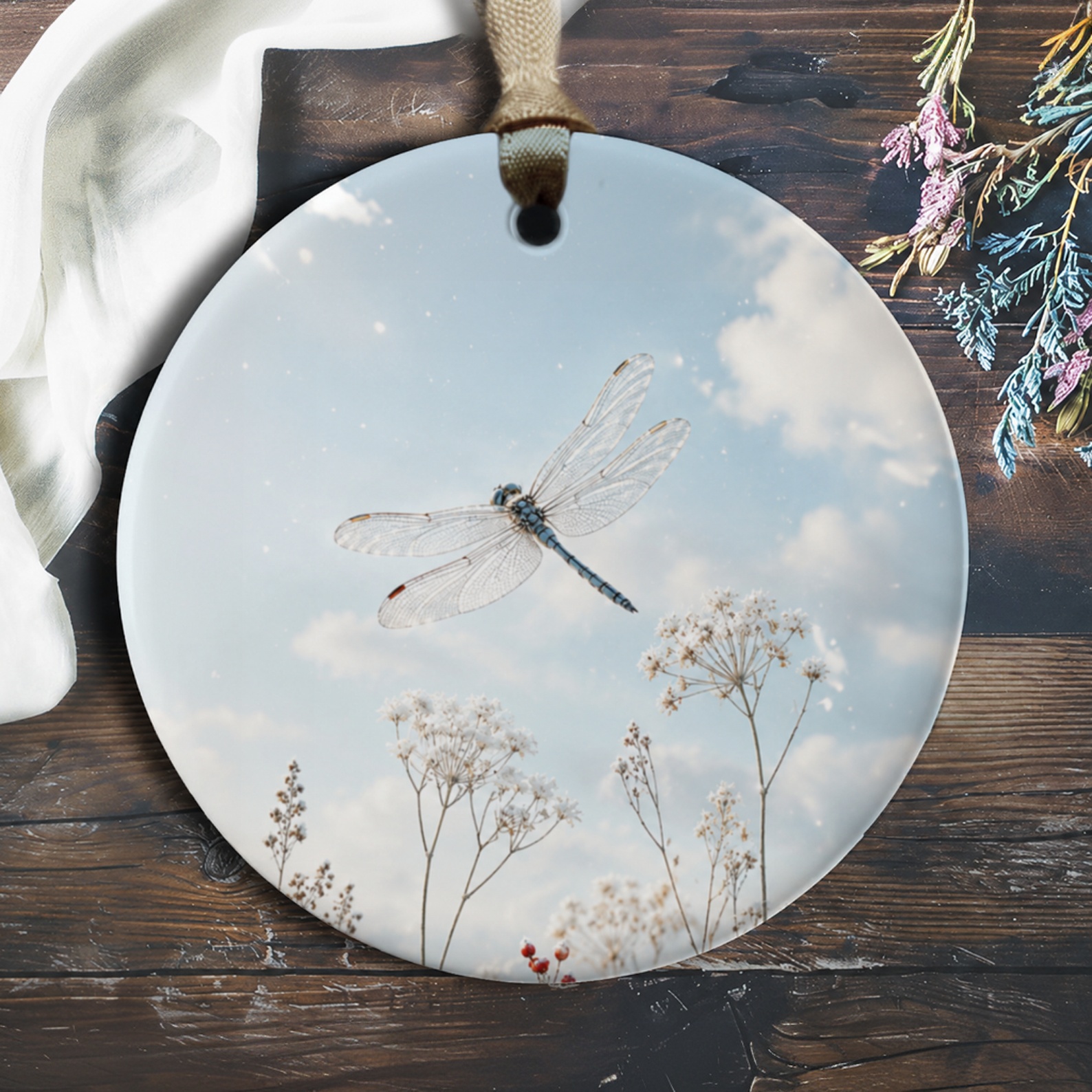 Dragonfly And Wildflowers Ornament Nature-Inspired Decor Botanical Hanging Art Gift For Nature Lovers Home Decoration O349