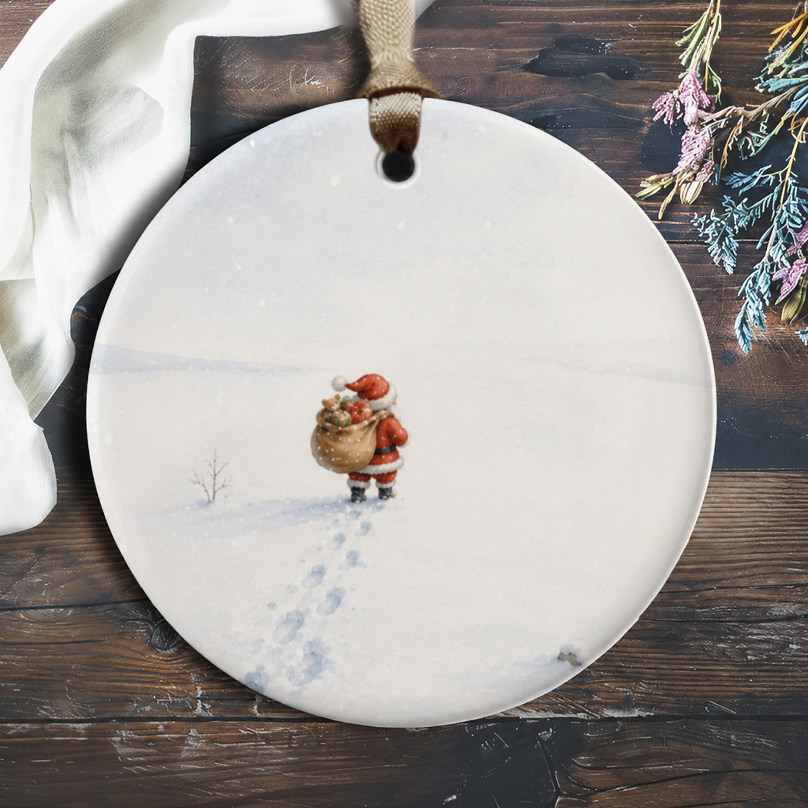 Santa In Snowy Landscape Christmas Ornament Holiday Decor Winter Scene Festive Decoration Gift For Christmas Tree O377