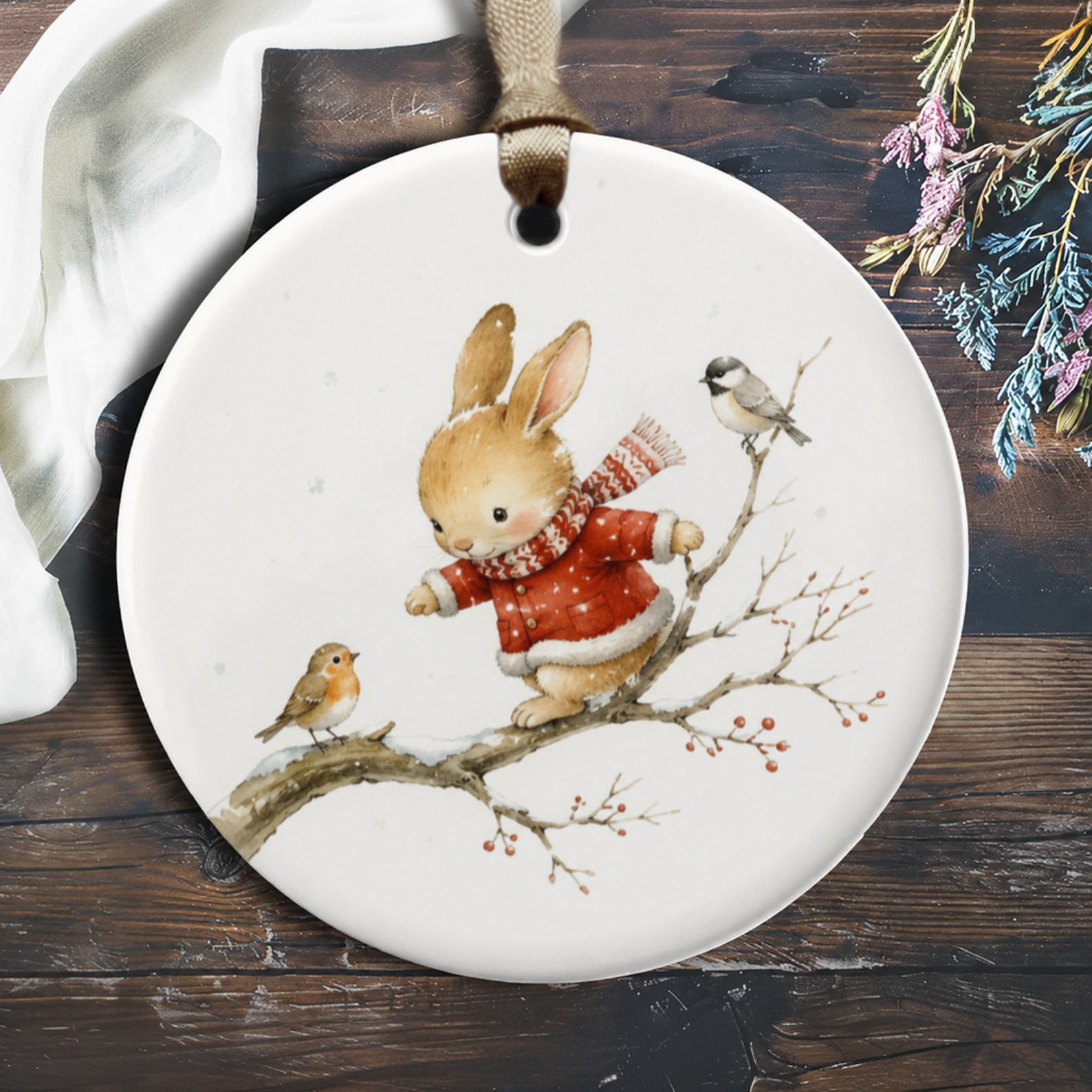 Bunny In Winter Coat Ornament Cute Christmas Decoration Woodland Animal Ornament Holiday Decor For Kids Nursery O380
