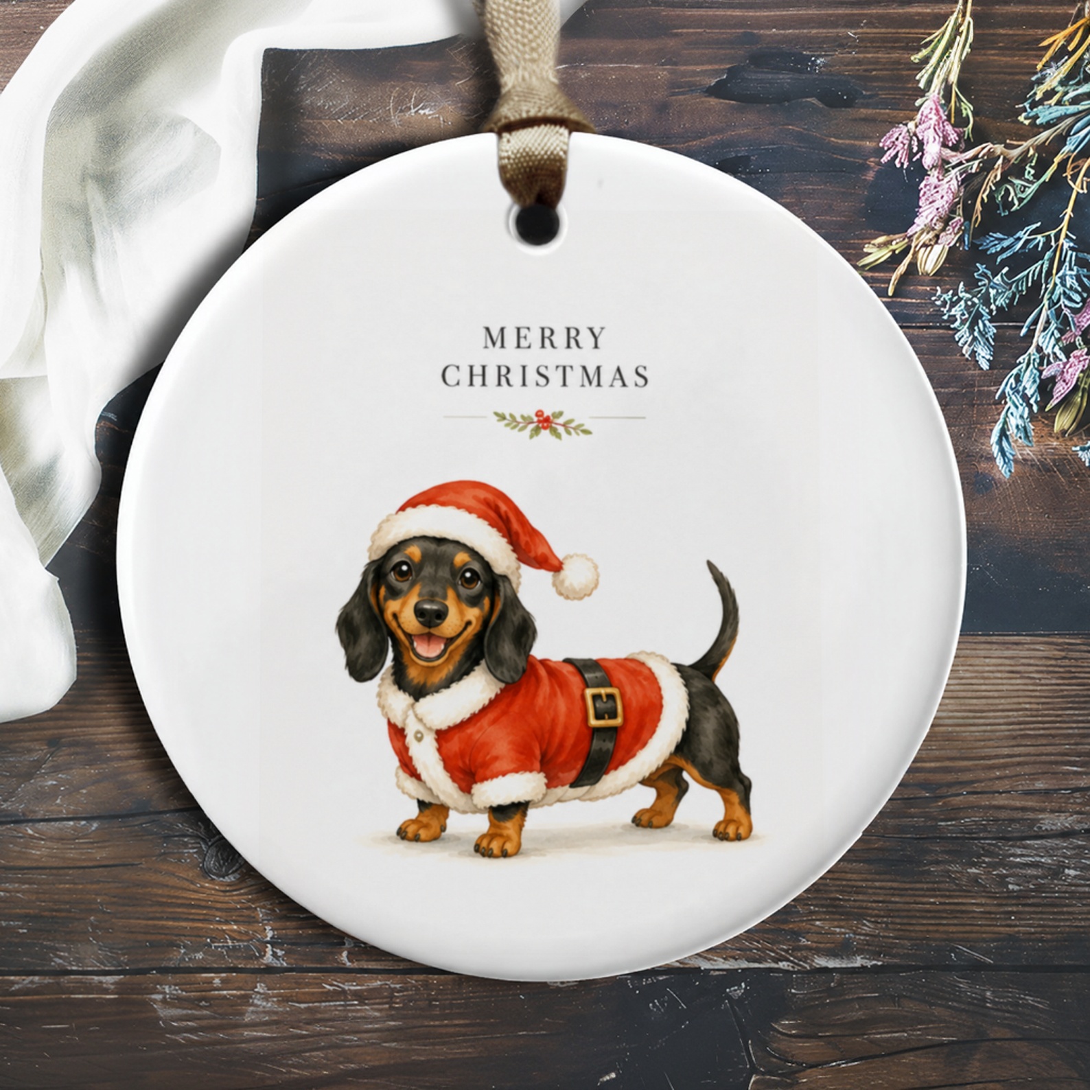 Merry Christmas Dachshund Ornament Cute Dog Santa Outfit Holiday Decor Christmas Tree Decoration Pet Lover Gift O381