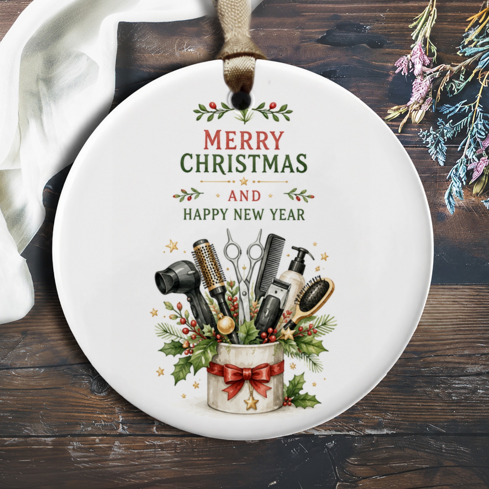 Merry Christmas And Happy New Year Hairdresser Ornament Festive Holiday Decor Barber Gift Stylist Christmas Ornament O383