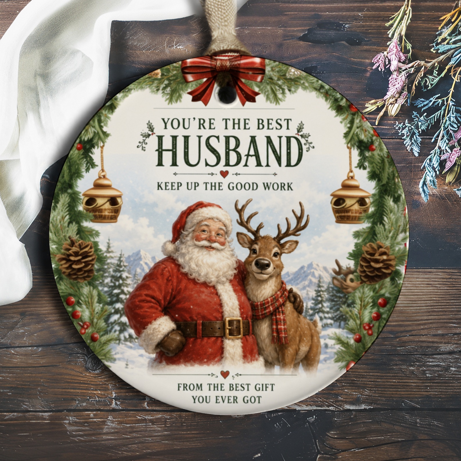 You're The Best Husband Christmas Ornament Santa Reindeer Festive Decoration Holiday Gift For Husband From Wife O375