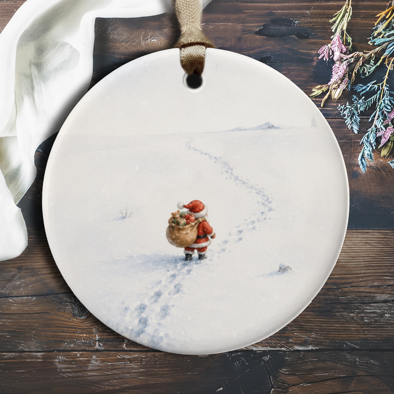 Santa Christmas Ornament Winter Wonderland Decor Holiday Gift Festive Home Decoration Snowy Scene Ornament For Tree O378