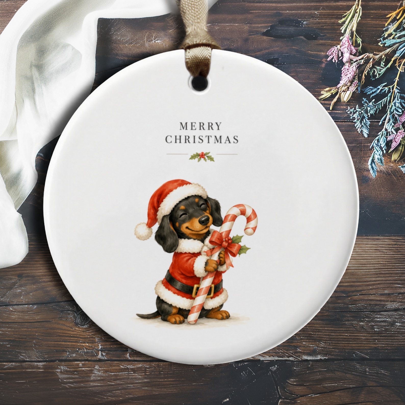 Merry Christmas Dachshund Ornament Cute Dog Santa Outfit Candy Cane Holiday Decor Christmas Tree Decoration Gift O382