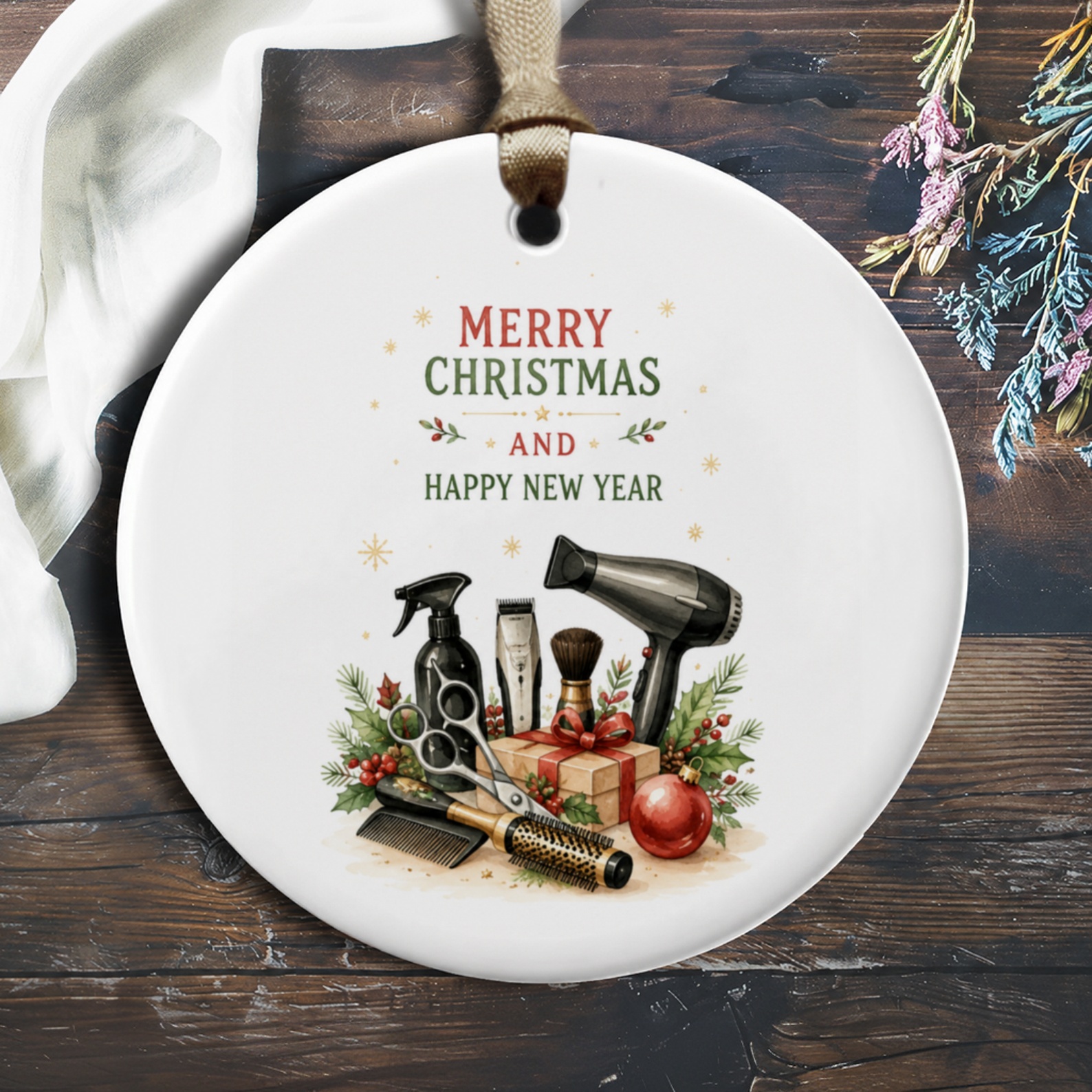 Merry Christmas And Happy New Year Ornament Hairdresser Tools Holiday Decor Gift For Hairstylist Barber Christmas Ornament O384