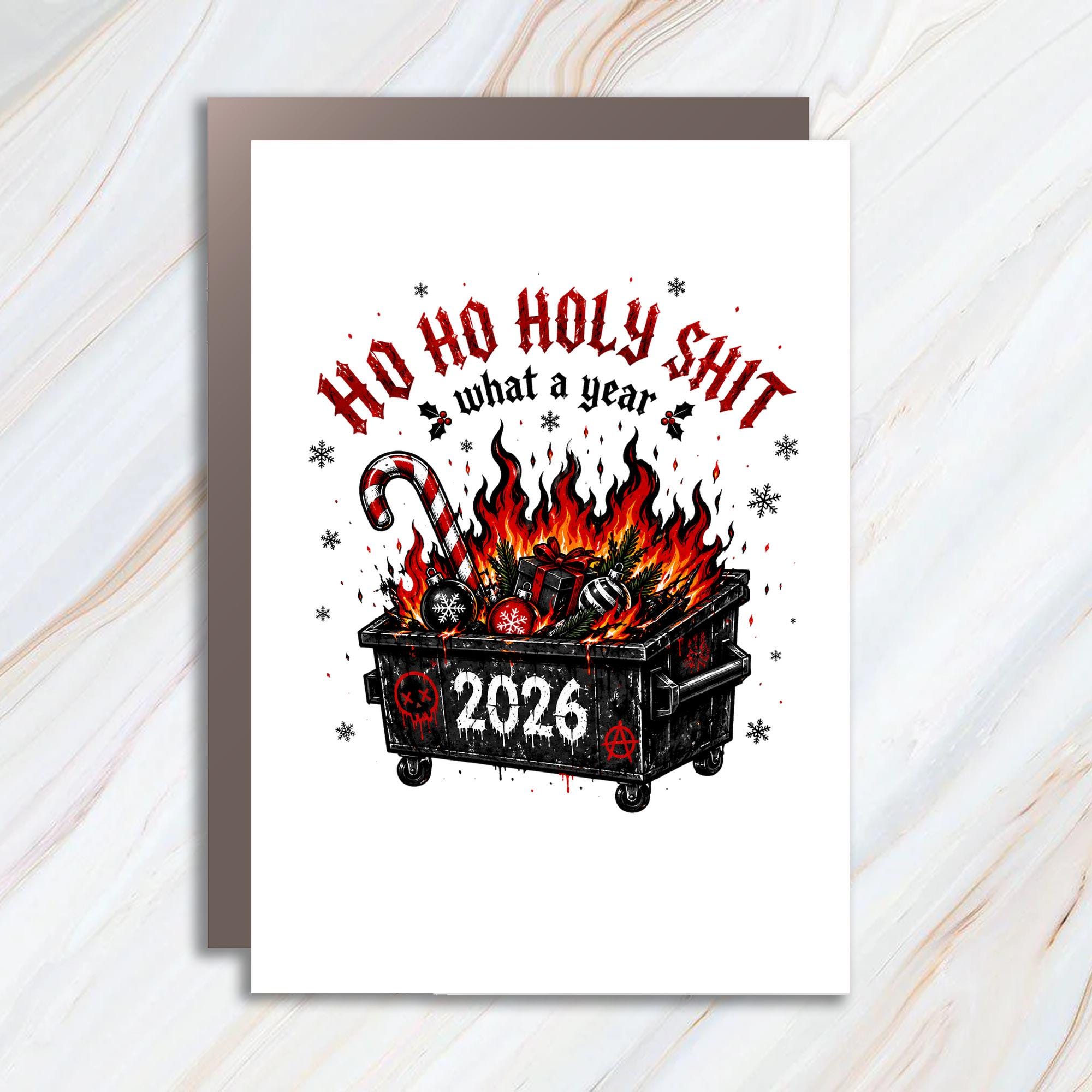 Ho Ho Holy Shit What A Year 2026 Funny Christmas Card Holiday Emo Goth Greeting Card For Friends Family C965