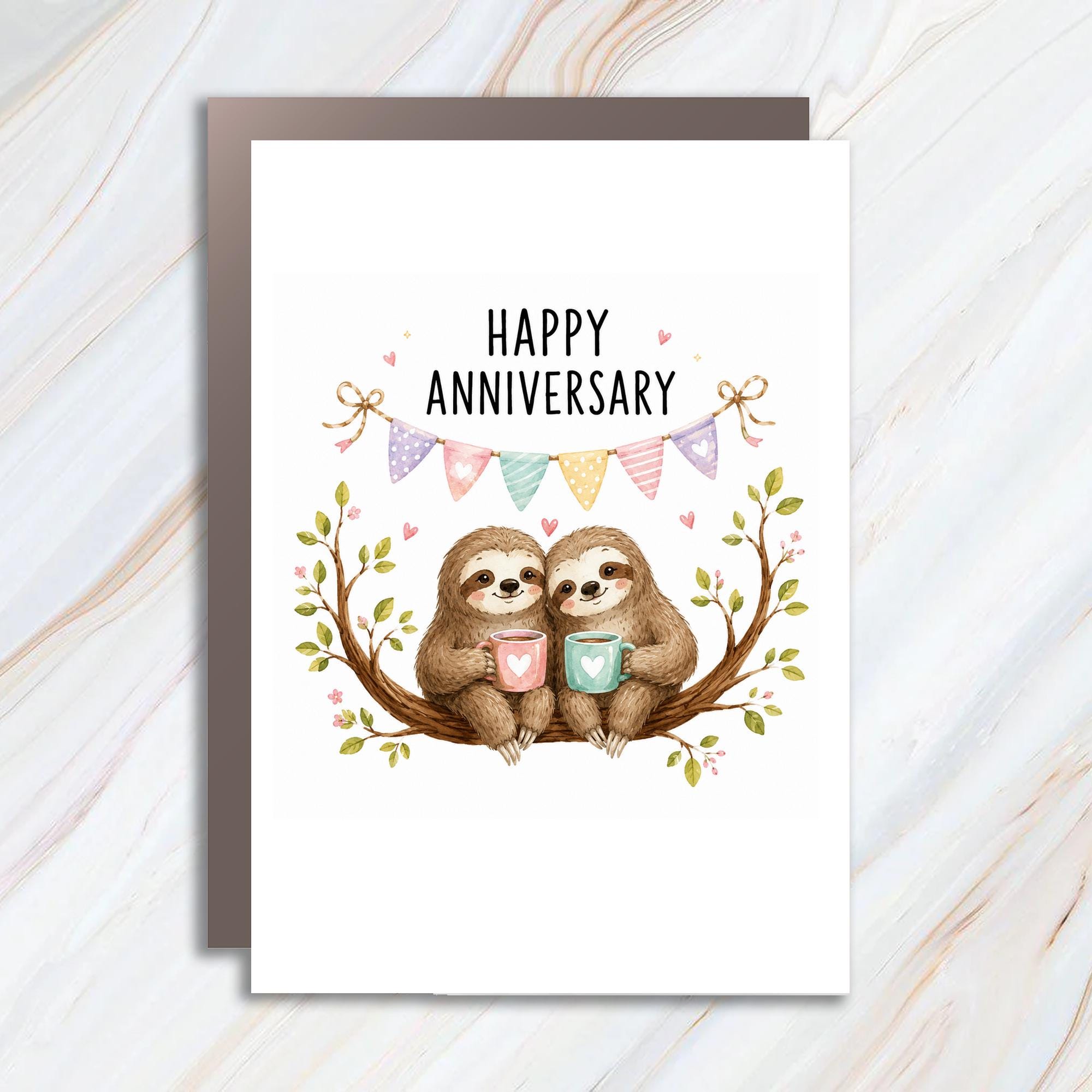 Happy Anniversary Cute Sloth Anniversary Card For Him For Her Adorable Couple Love Greeting Card Husband Wife C970