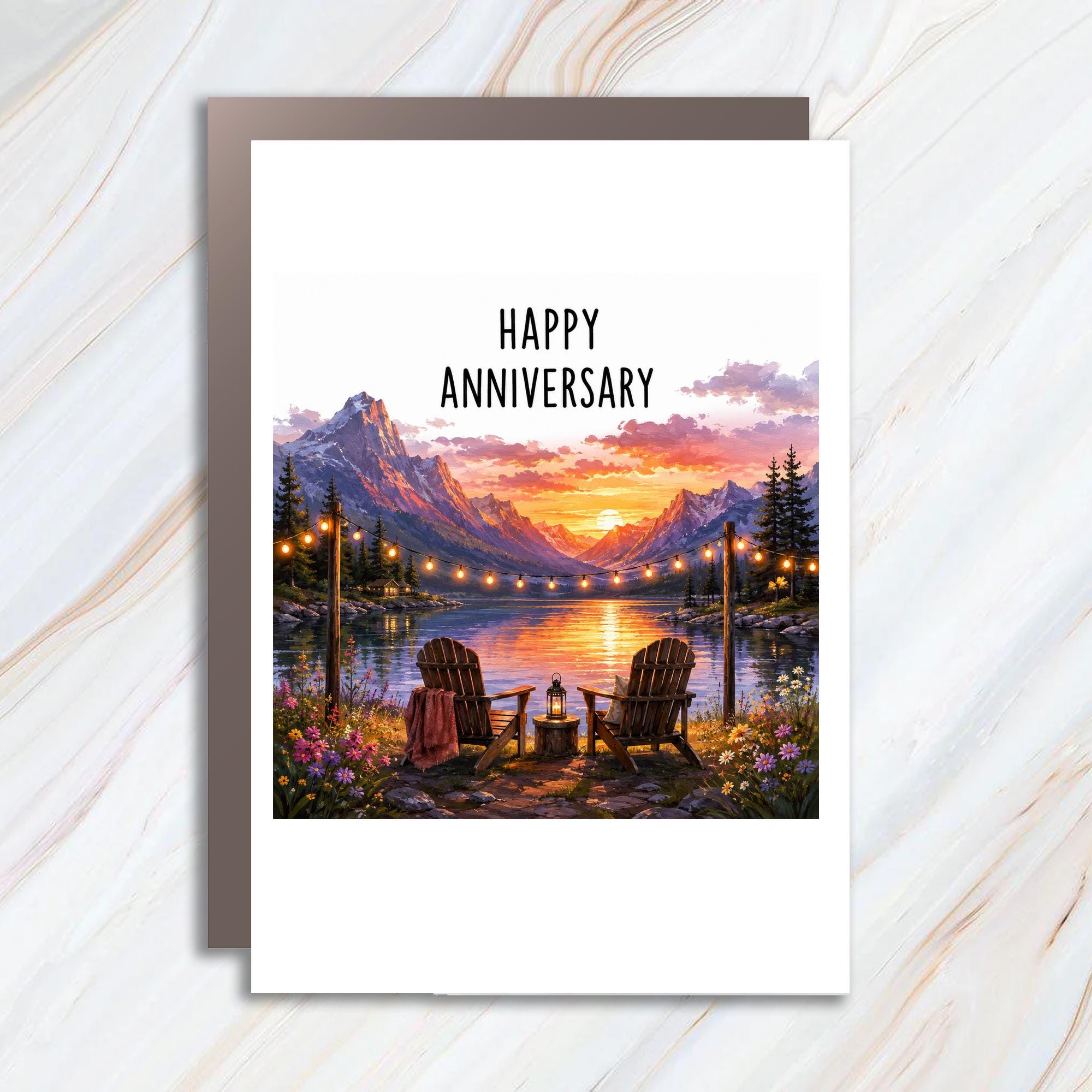 Happy Anniversary Sunset Mountain Anniversary Card Romantic Nature Scene For Couple Scenic Greeting Card C971
