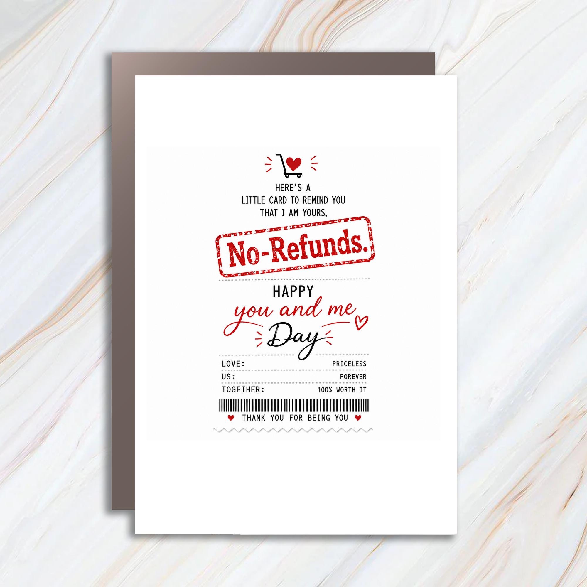Here's A Little Card To Remind You That I Am Yours, No-Refunds. Happy You And Me Day Anniversary Card Funny For Husband Wife Roman C975
