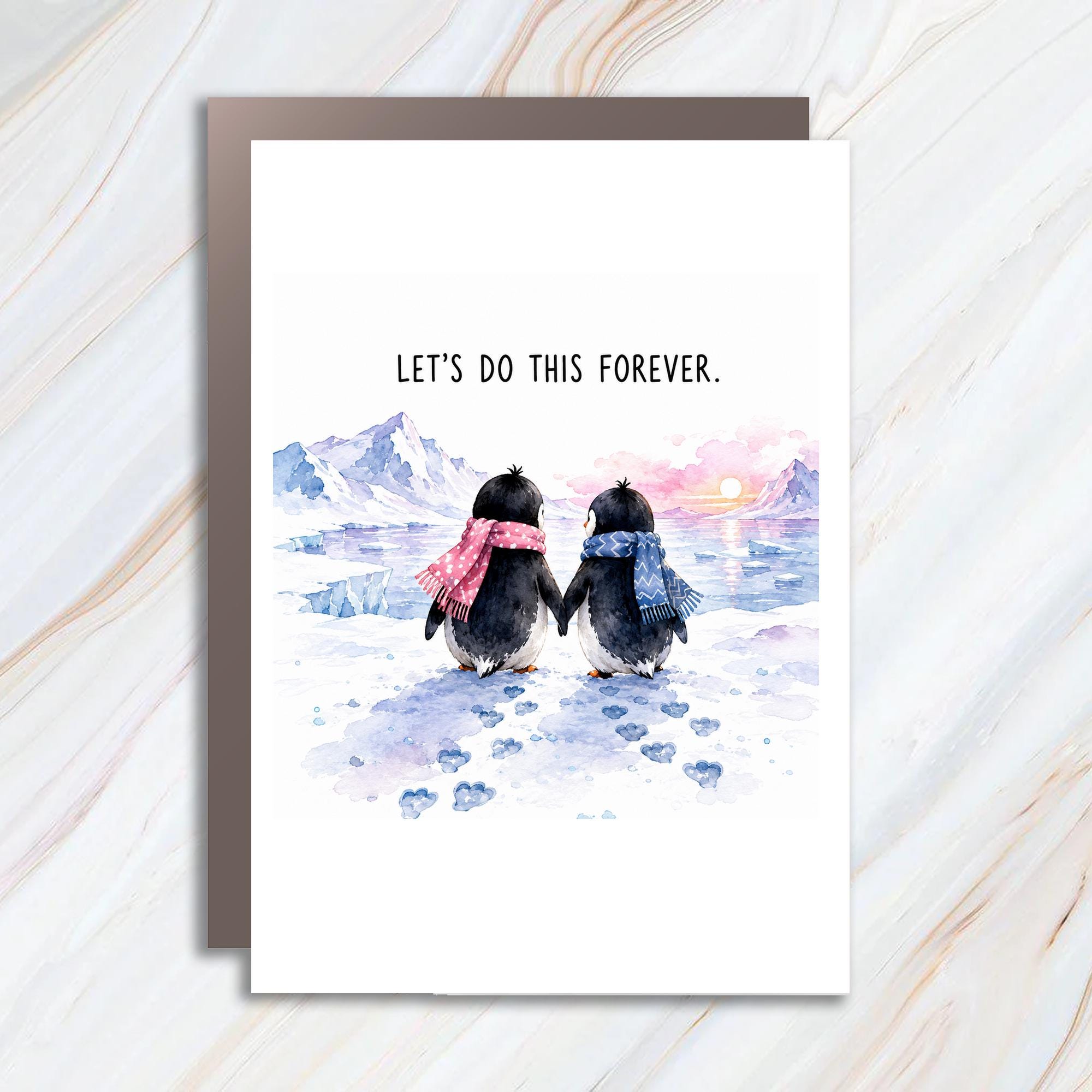 Let's Do This Forever Anniversary Card Cute Penguin Love Card Romantic Greeting Card For Couple Sweet Watercolor Art C978