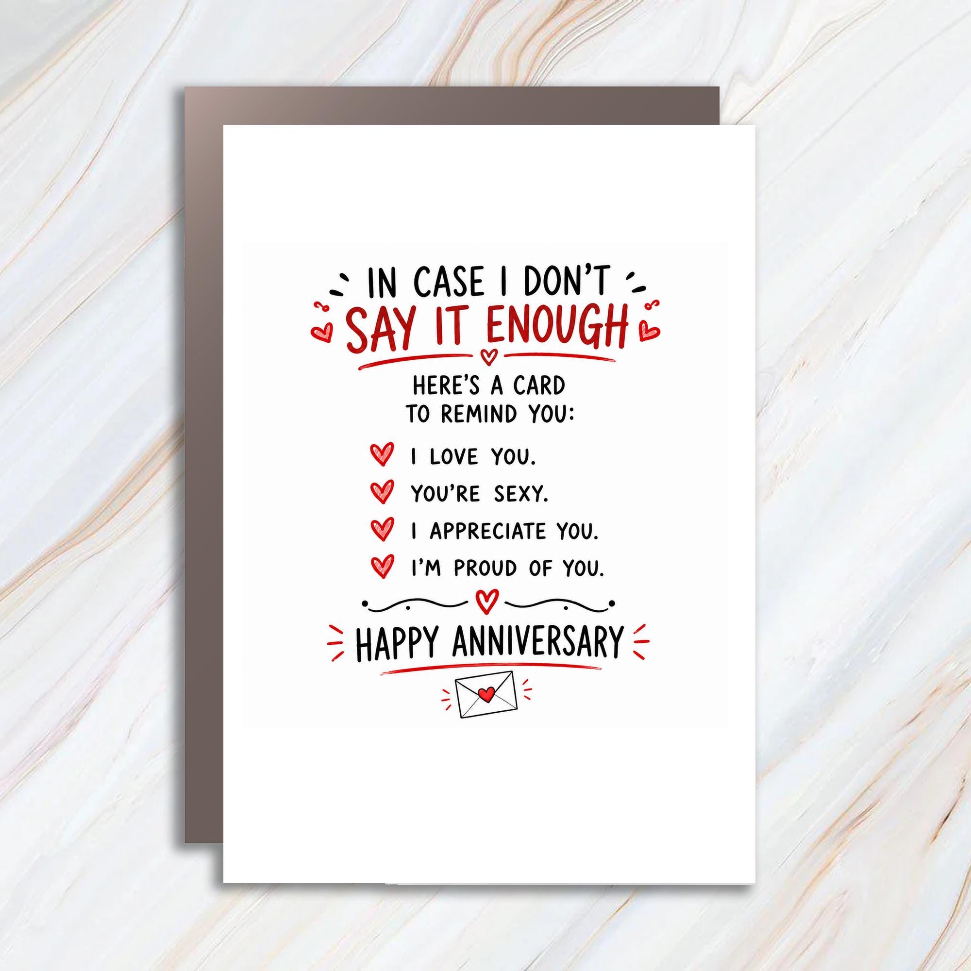 In Case I Don't Say It Enough Happy Anniversary Card Romantic Message For Husband Wife Partner Cute Love Card C977