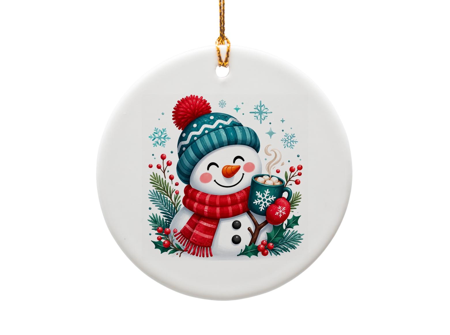 Snowman With Hot Cocoa Christmas Ornament Cute Winter Holiday Decor Festive Snowflake For Tree Decoration O976