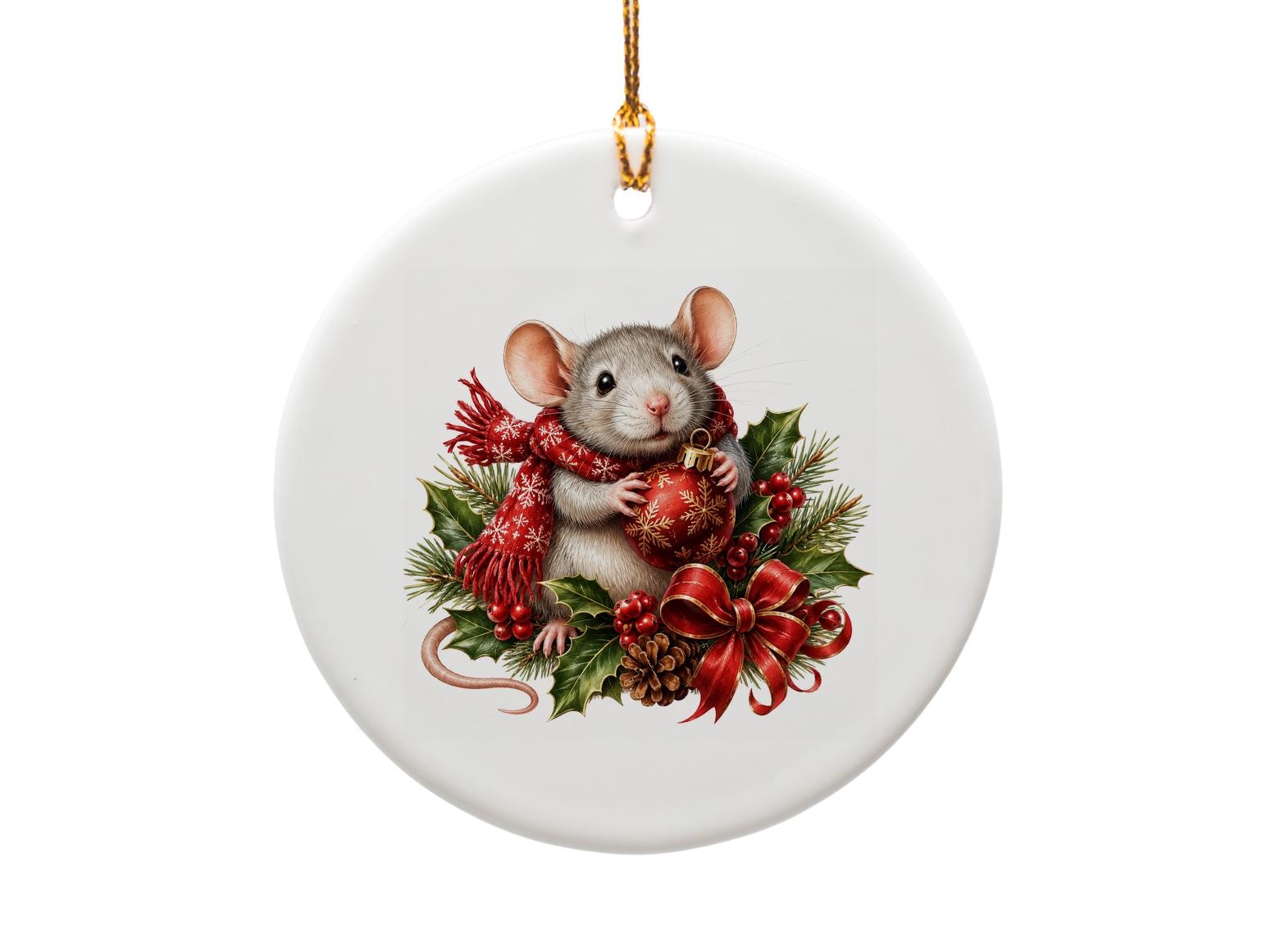Mouse With Christmas Ornament Cute Holiday Decoration Festive Winter Decor Adorable Animal Ornament Gift For Her Him O978