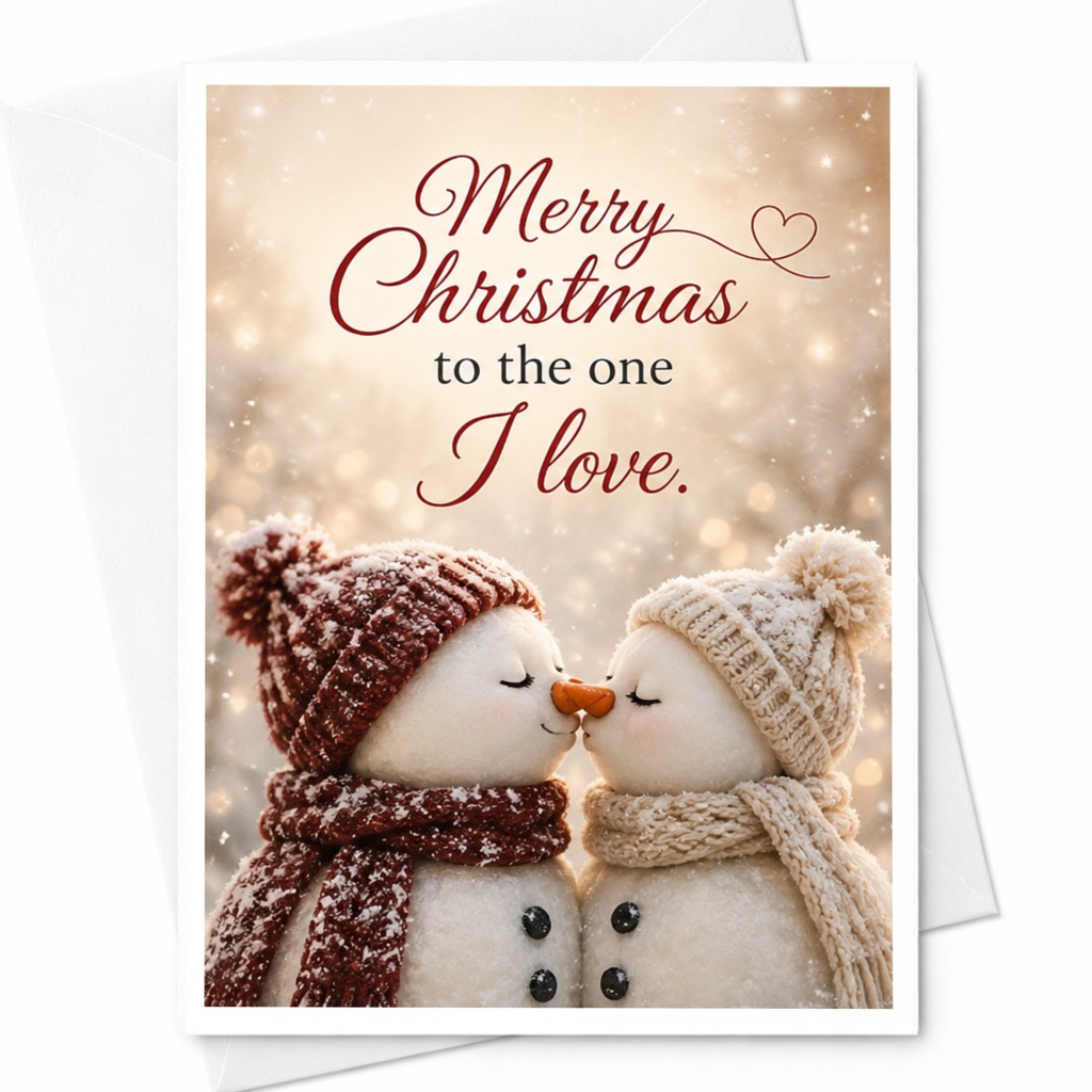 Merry Christmas To The One I Love Romantic Christmas Card Snowmen Couple Holiday Greeting Card For Partner Cute Winter Scene C4342